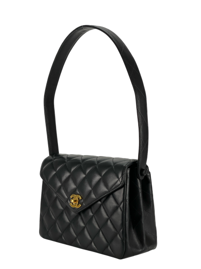 CHANEL - Matelasse Caviar Skin Kelly Flap Shoulder Bag Black Gold Hardware