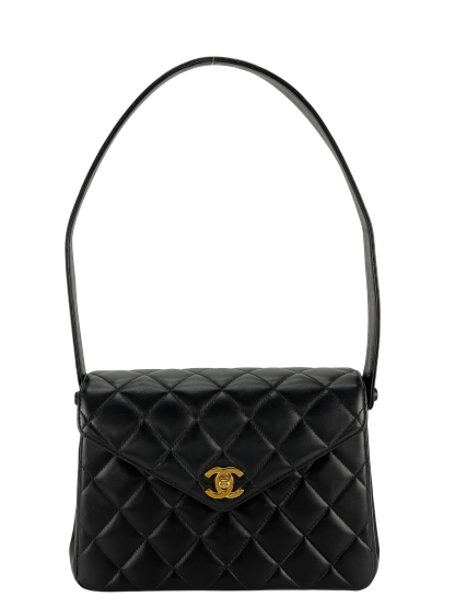 CHANEL - Matelasse Caviar Skin Kelly Flap Shoulder Bag Black Gold Hardware
