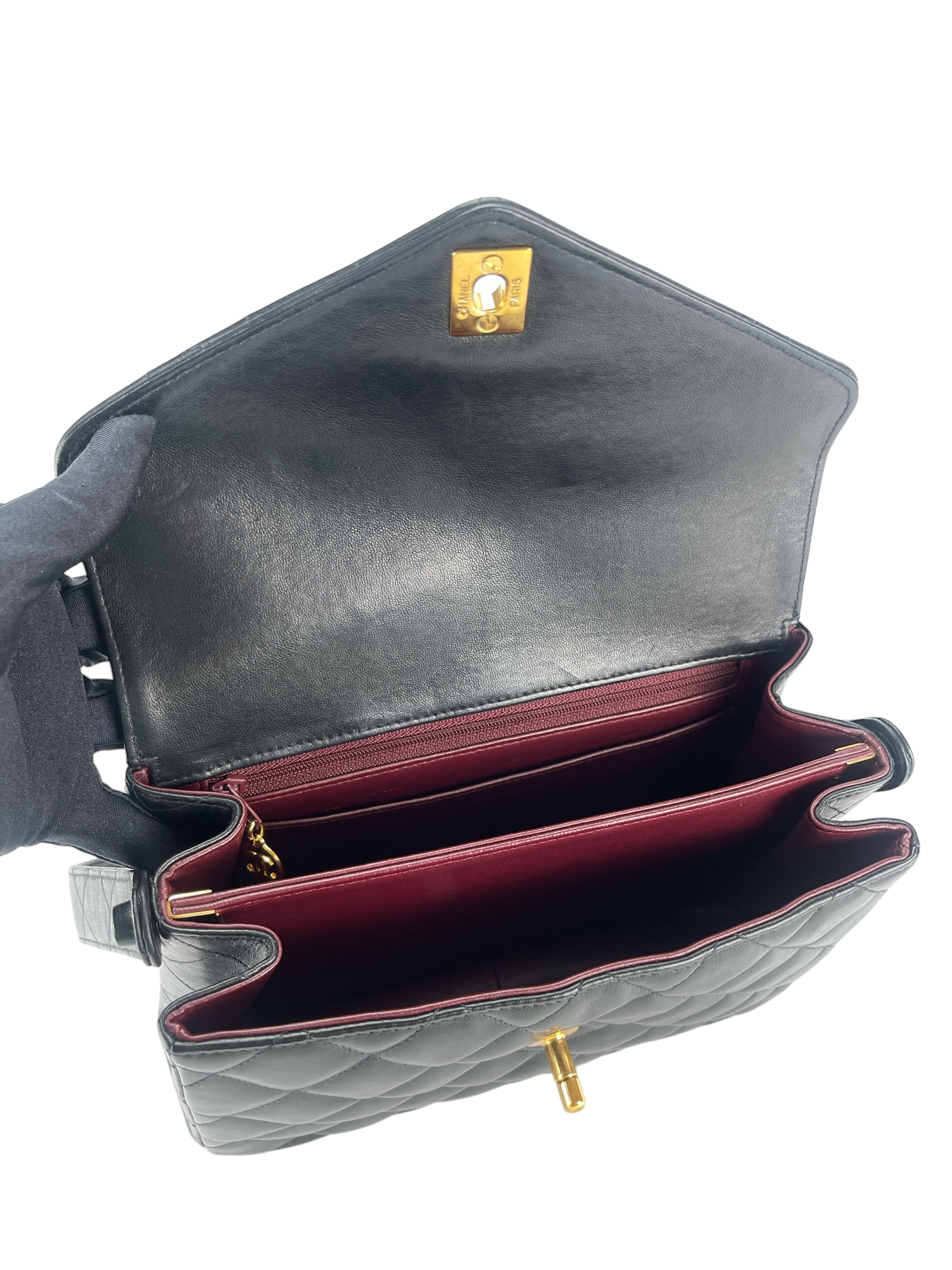 CHANEL - Matelasse Caviar Skin Kelly Flap Shoulder Bag Black Gold Hardware