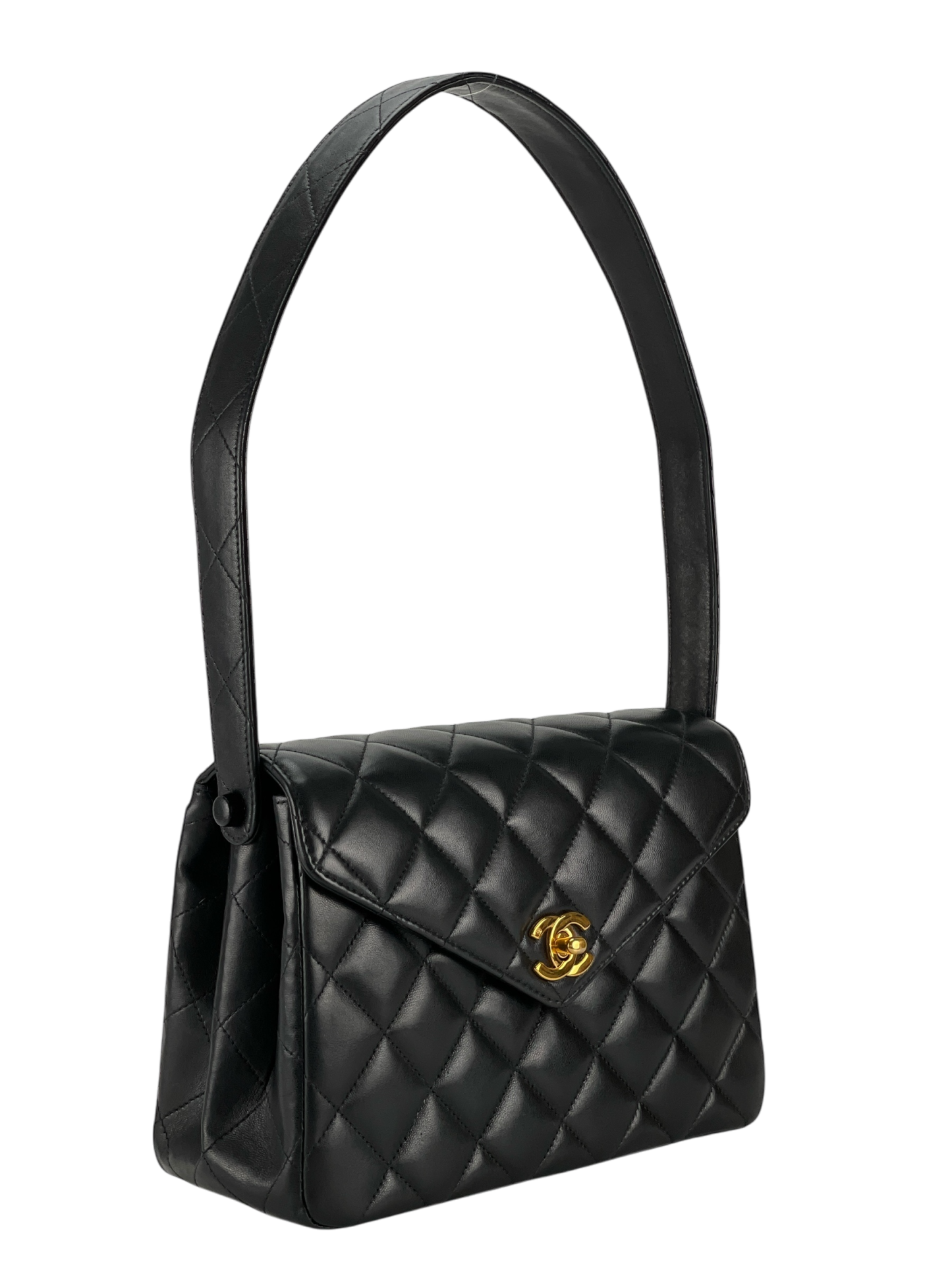 CHANEL - Matelasse Caviar Skin Kelly Flap Shoulder Bag Black Gold Hardware