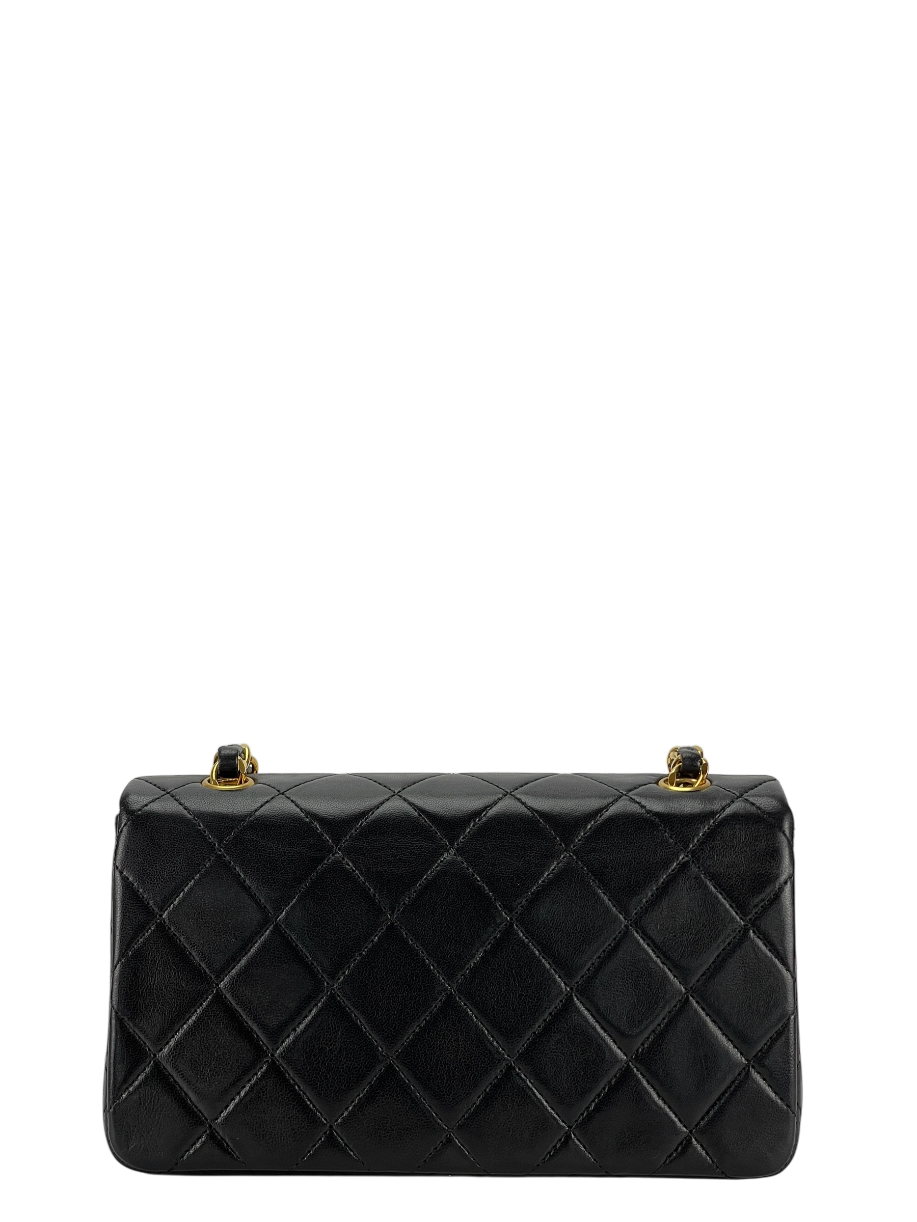  CHANEL - Mini Matelasse Lambskin Single Flap Single Chain Bag Black Gold Hardware 