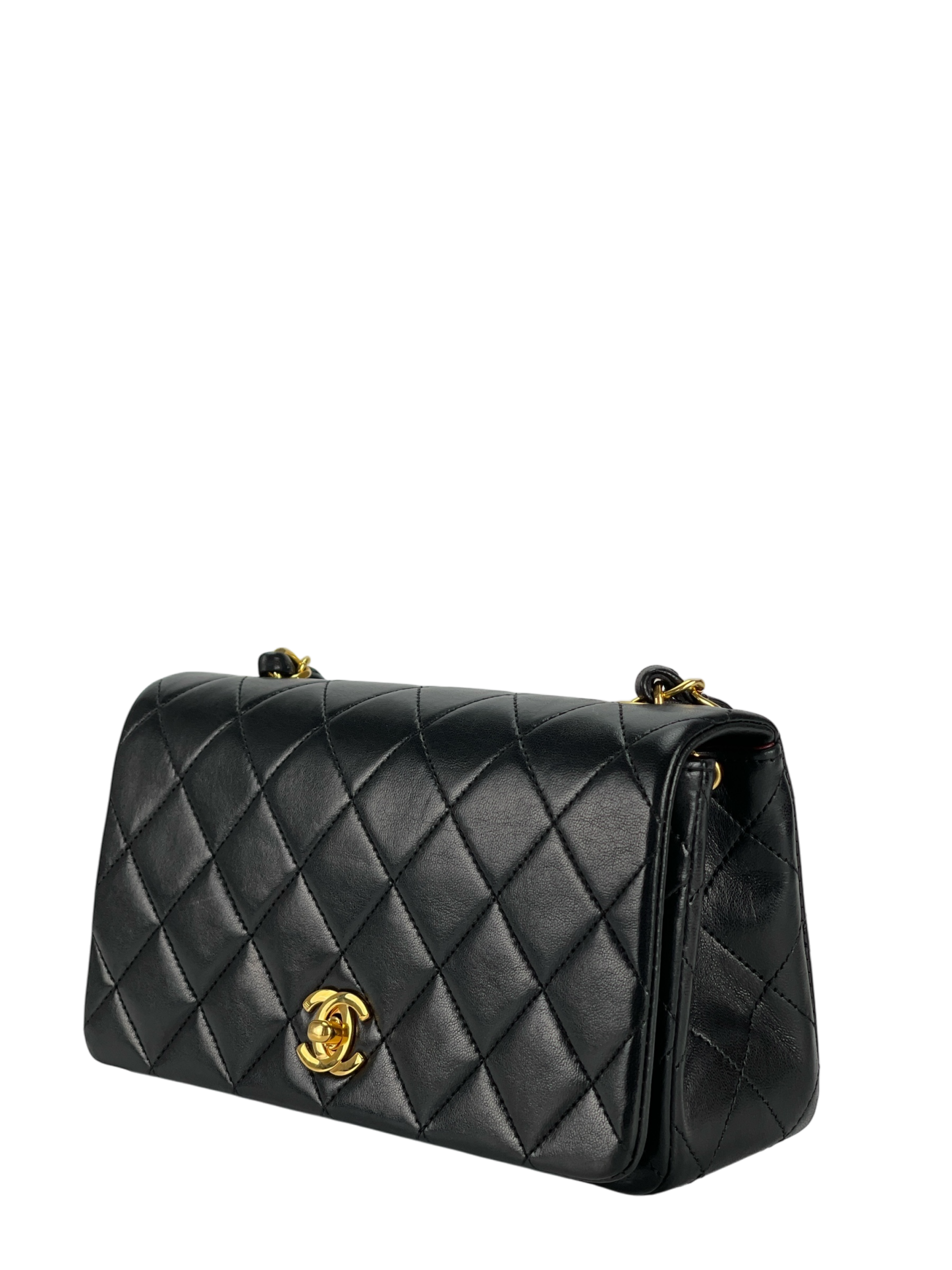 CHANEL - Mini Matelasse Lambskin Single Flap Single Chain Bag Black Gold Hardware