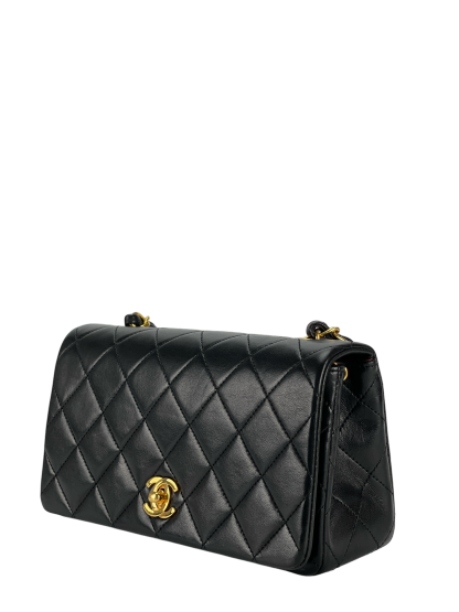  CHANEL - Mini Matelasse Lambskin Single Flap Single Chain Bag Black Gold Hardware 