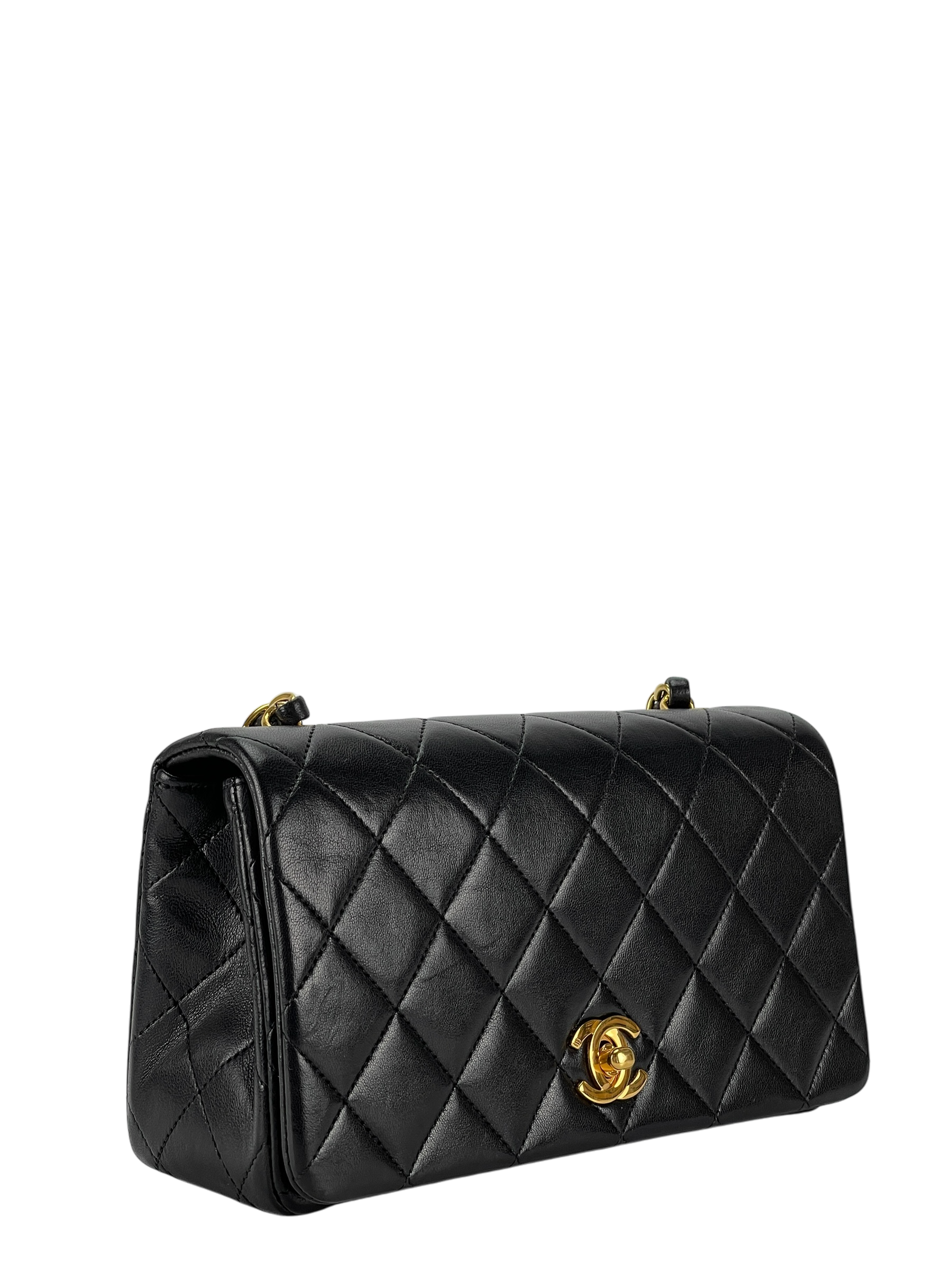 CHANEL - Mini Matelasse Lambskin Single Flap Single Chain Bag Black Gold Hardware 