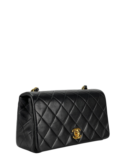  CHANEL - Mini Matelasse Lambskin Single Flap Single Chain Bag Black Gold Hardware 
