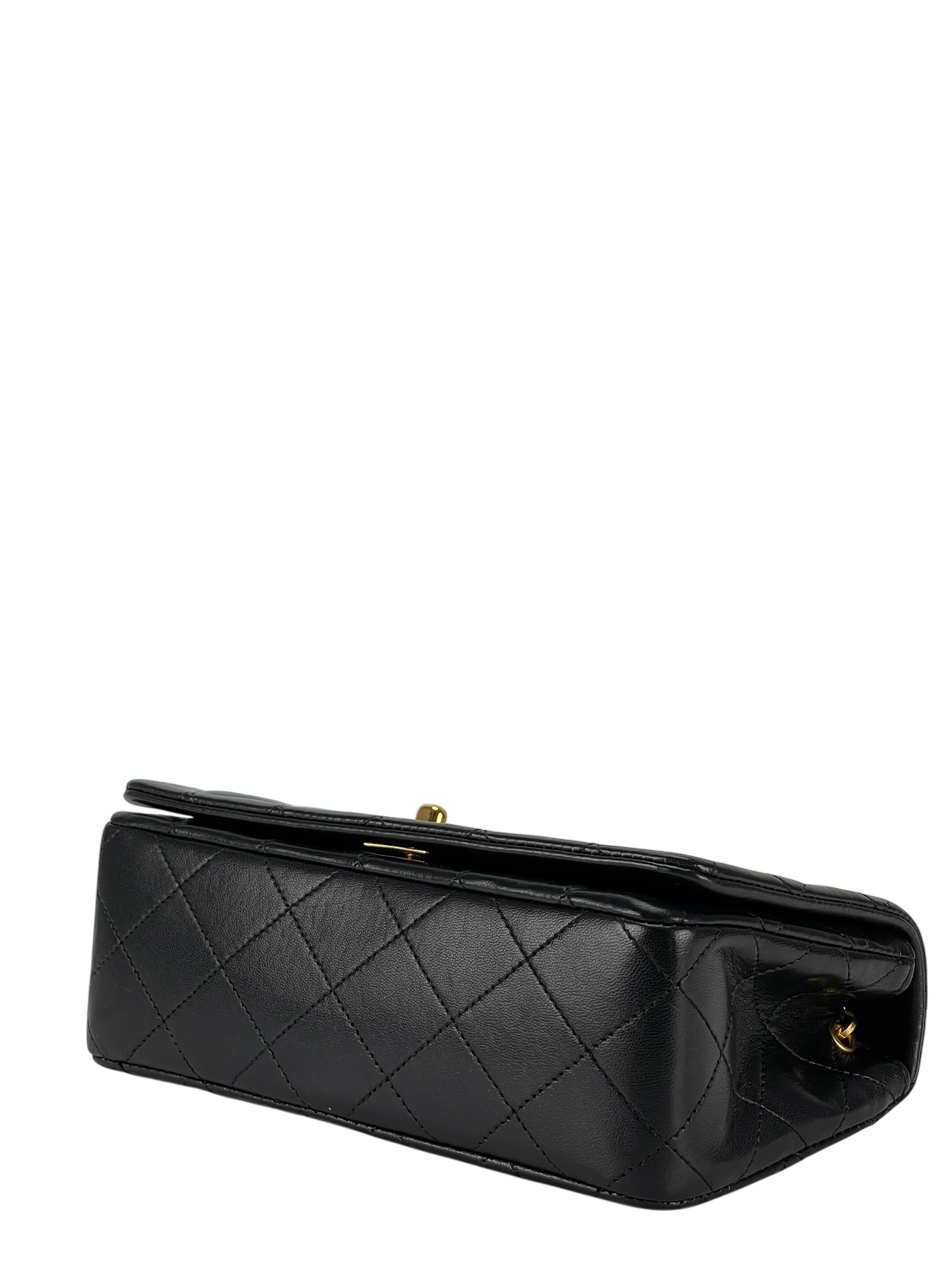  CHANEL - Mini Matelasse Lambskin Single Flap Single Chain Bag Black Gold Hardware 