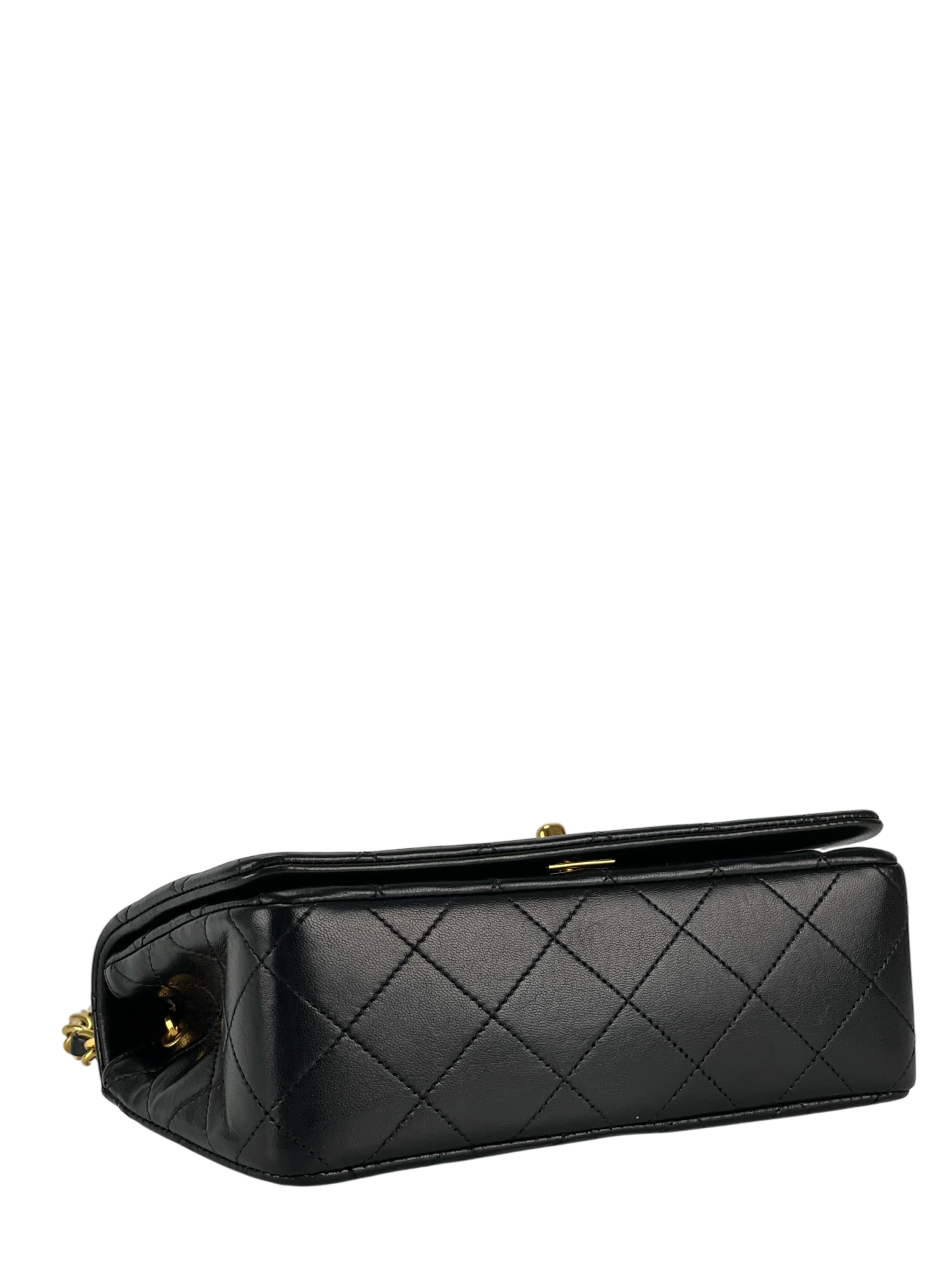 CHANEL - Mini Matelasse Lambskin Single Flap Single Chain Bag Black Gold Hardware 