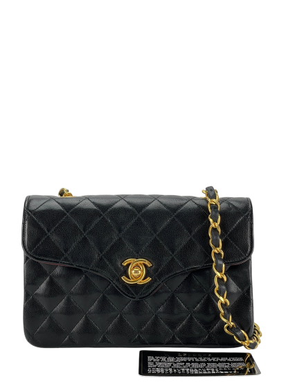 CHANEL - Mini Matelasse Lambskin Single Flap Single Chain Bag Black Gold Hardware