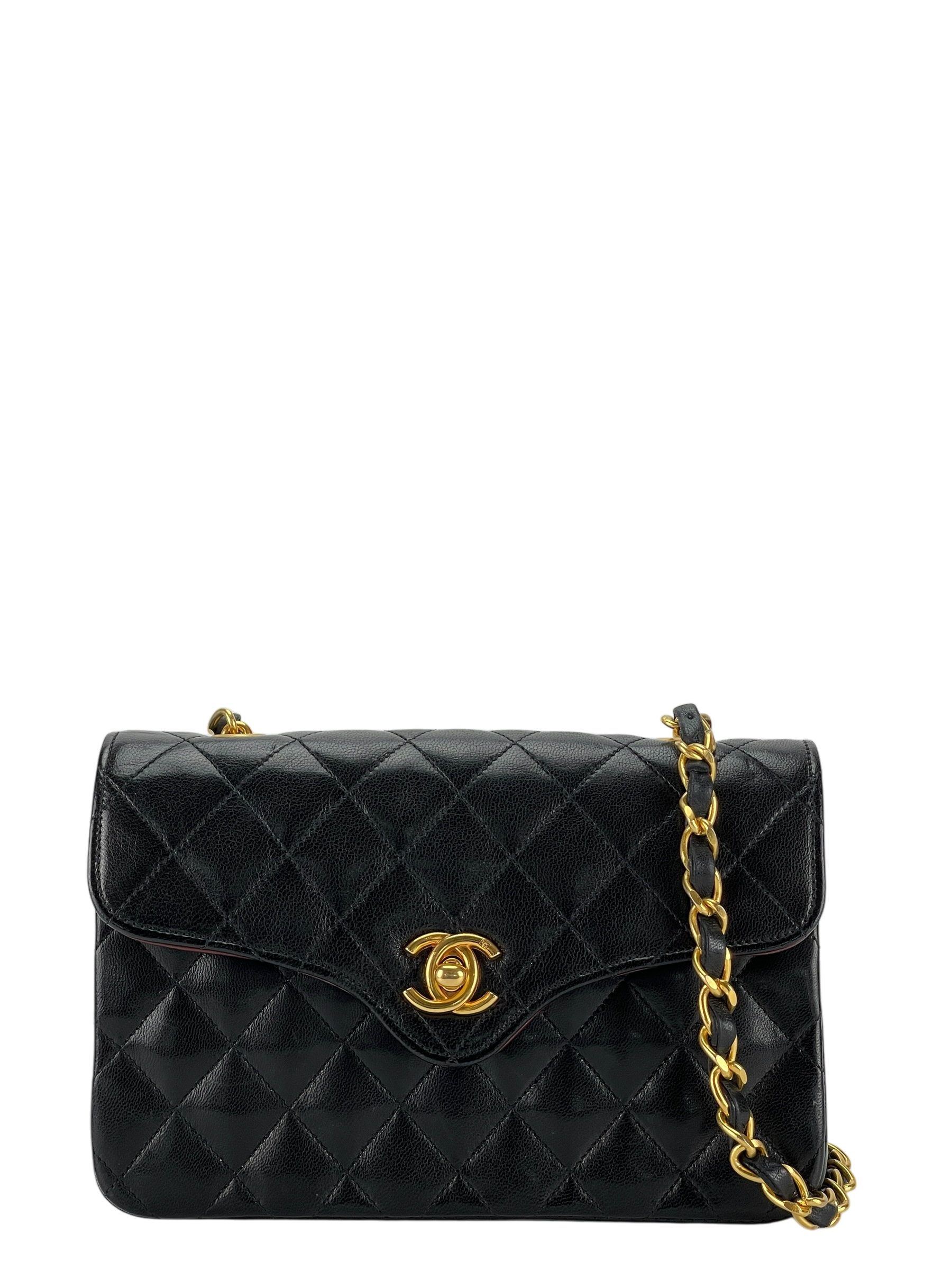 CHANEL - Mini Matelasse Lambskin Single Flap Single Chain Bag Black Gold Hardware