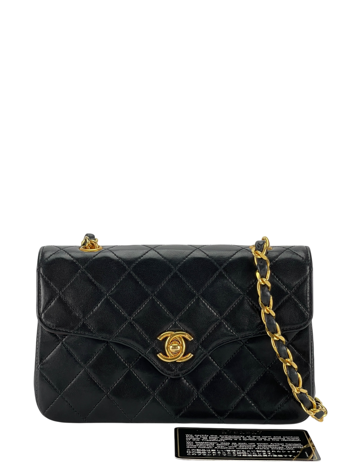 CHANEL - Mini Matelasse Lambskin Single Flap Single Chain Bag Black Gold Hardware