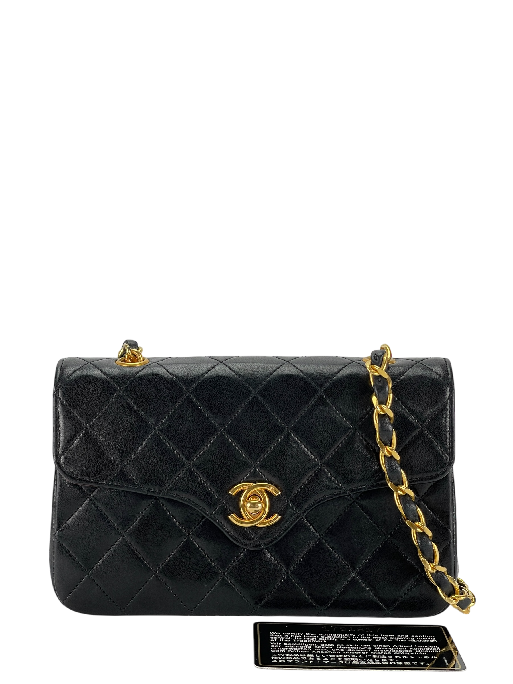 CHANEL - Mini Matelasse Lambskin Single Flap Single Chain Bag Black Gold Hardware
