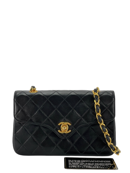 CHANEL - Mini Matelasse Lambskin Single Flap Single Chain Bag Black Gold Hardware