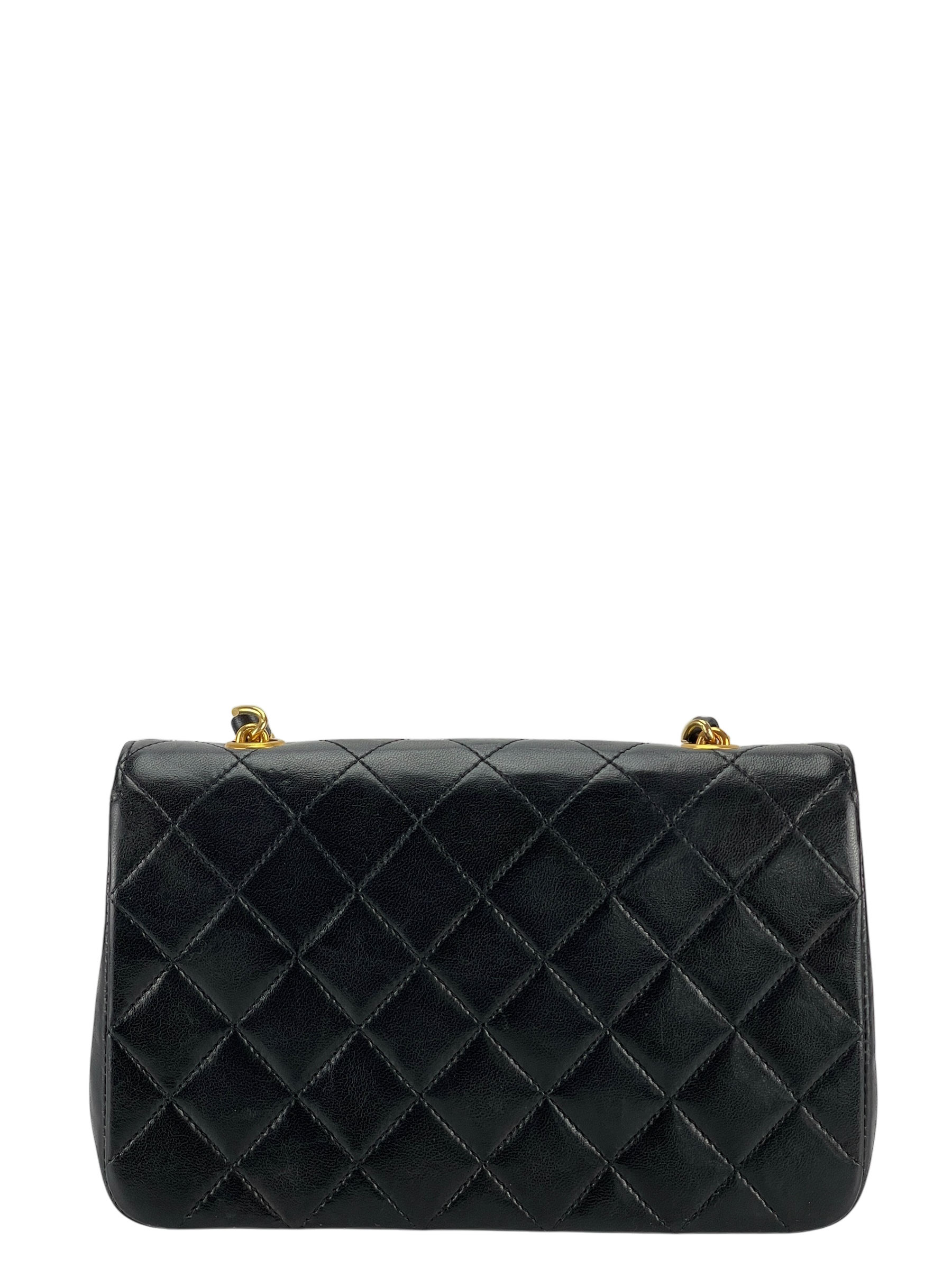 CHANEL - Mini Matelasse Lambskin Single Flap Single Chain Bag Black Gold Hardware