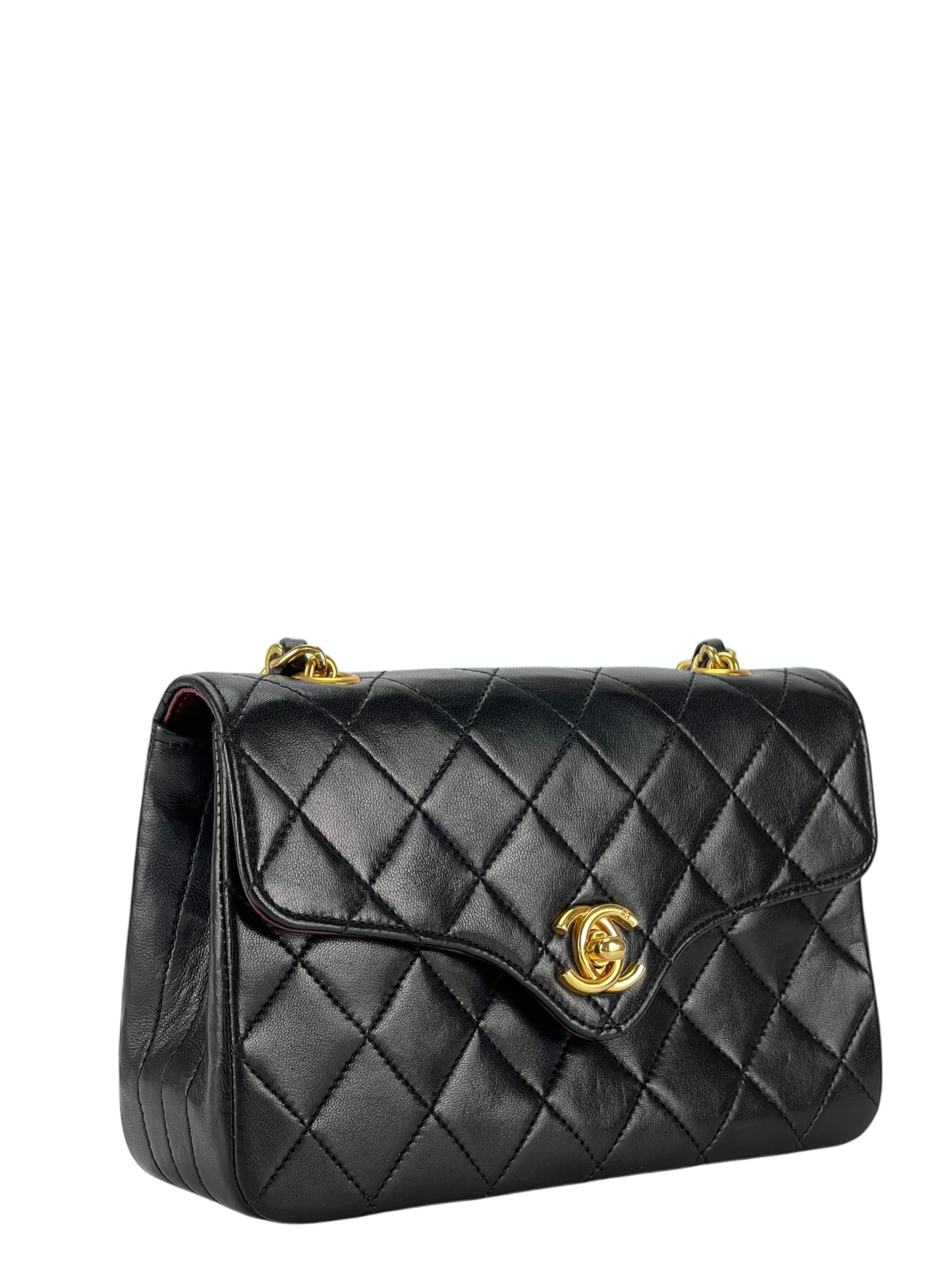 CHANEL - Mini Matelasse Lambskin Single Flap Single Chain Bag Black Gold Hardware