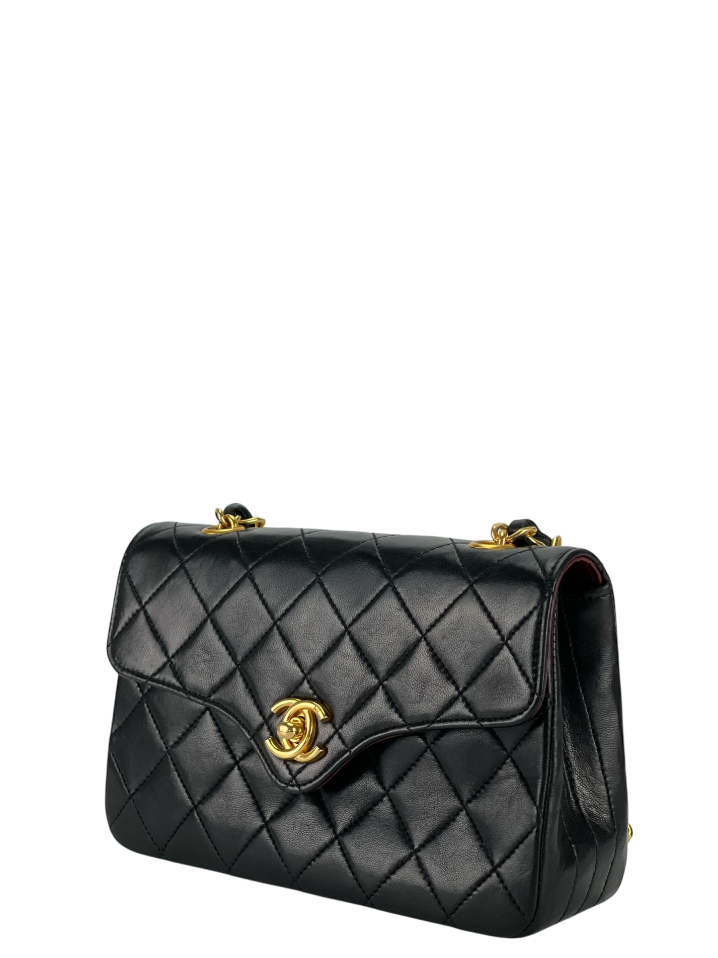 CHANEL - Mini Matelasse Lambskin Single Flap Single Chain Bag Black Gold Hardware