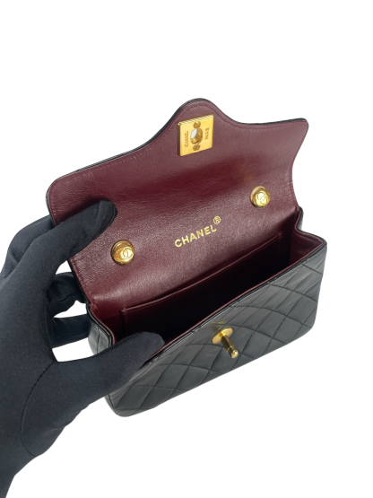 CHANEL - Mini Matelasse Lambskin Single Flap Single Chain Bag Black Gold Hardware