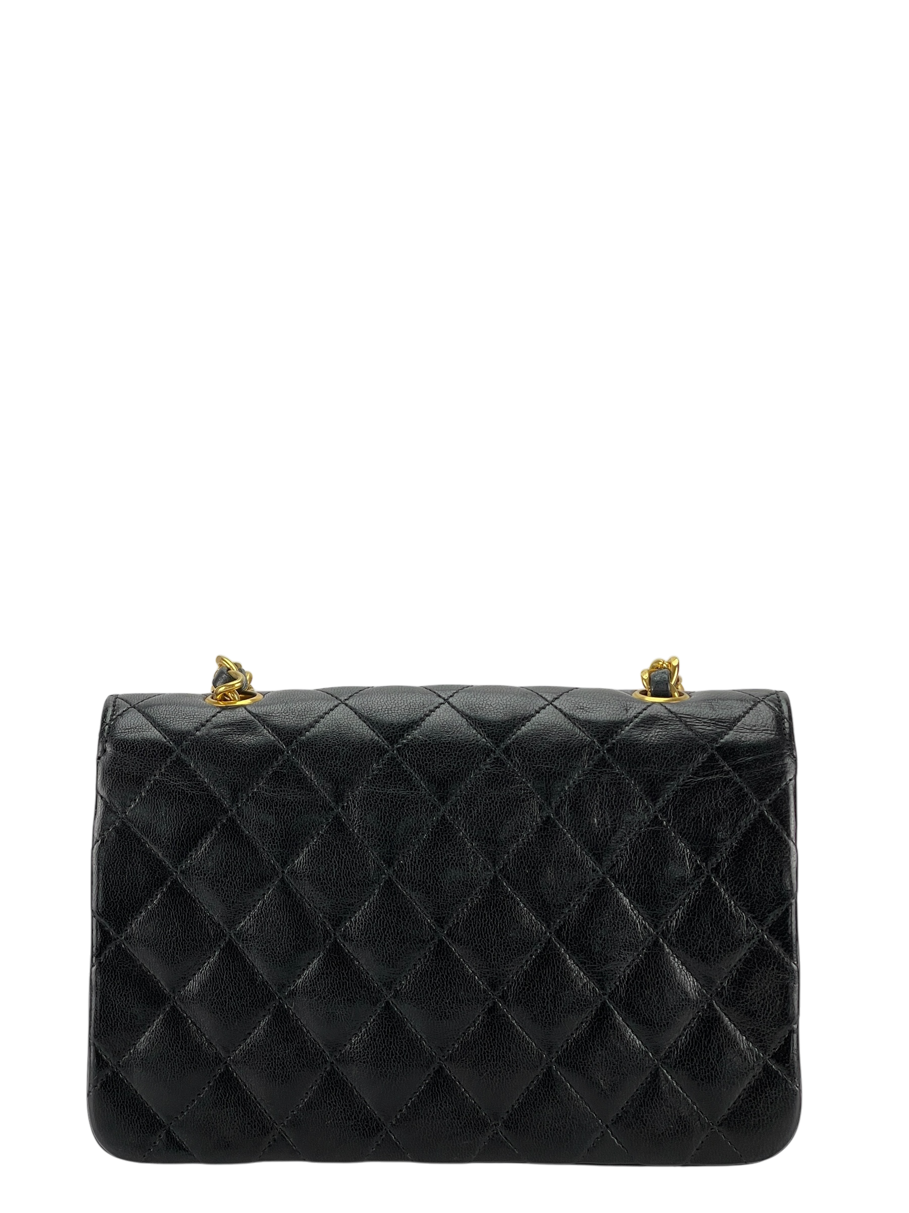 CHANEL - Mini Matelasse Lambskin Single Flap Single Chain Bag Black Gold Hardware