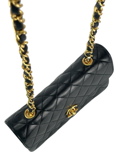 CHANEL - Mini Matelasse Lambskin Single Flap Single Chain Bag Black Gold Hardware