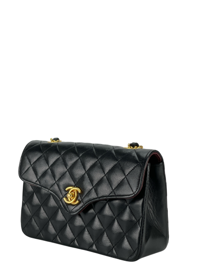 CHANEL - Mini Matelasse Lambskin Single Flap Single Chain Bag Black Gold Hardware