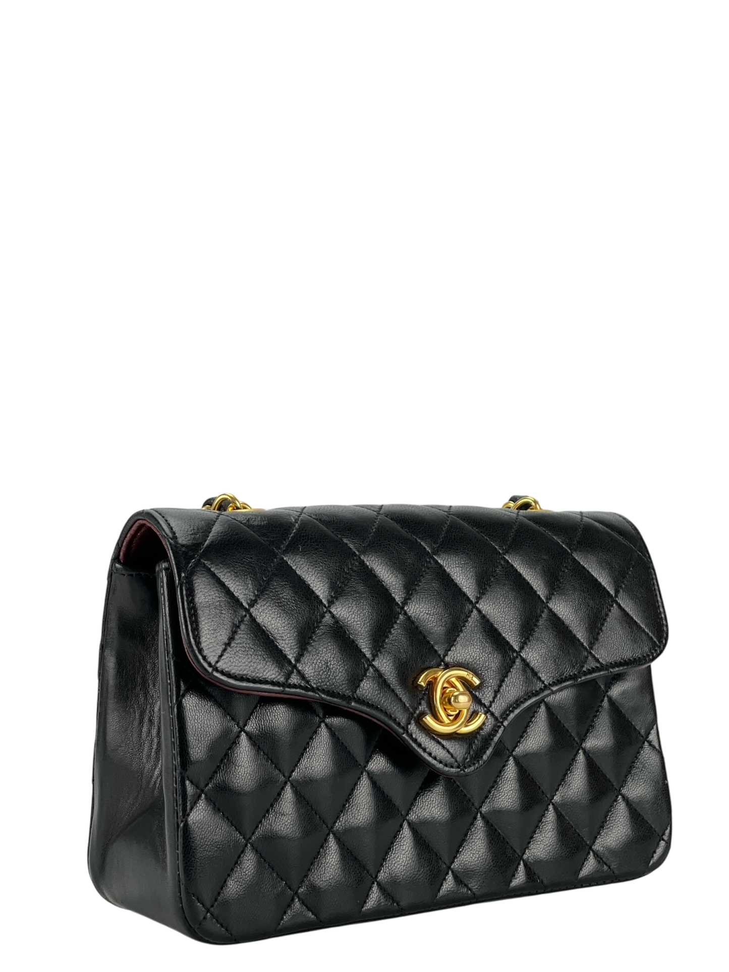 CHANEL - Mini Matelasse Lambskin Single Flap Single Chain Bag Black Gold Hardware