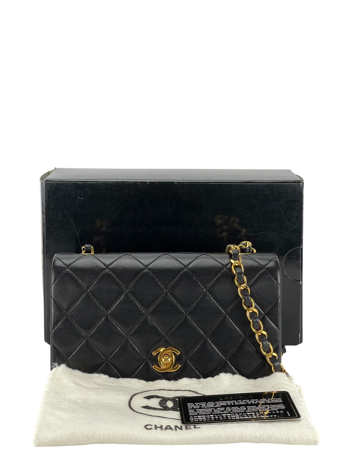  CHANEL - Mini Matelasse Lambskin Single Flap Single Chain Bag Black Gold Hardware 