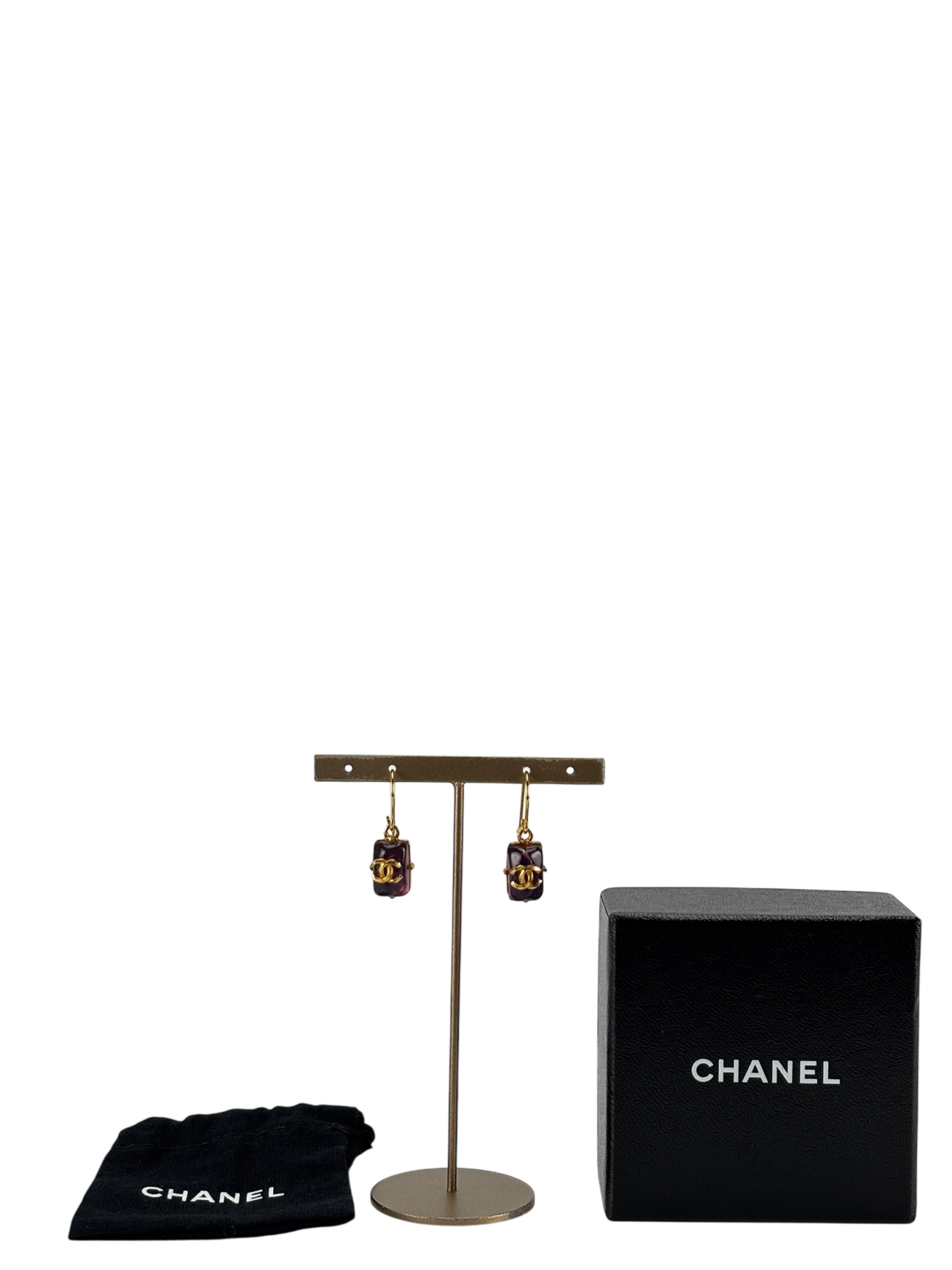 CHANEL - 99 P Purple Coco Mark Gold Tone Hook Earrings