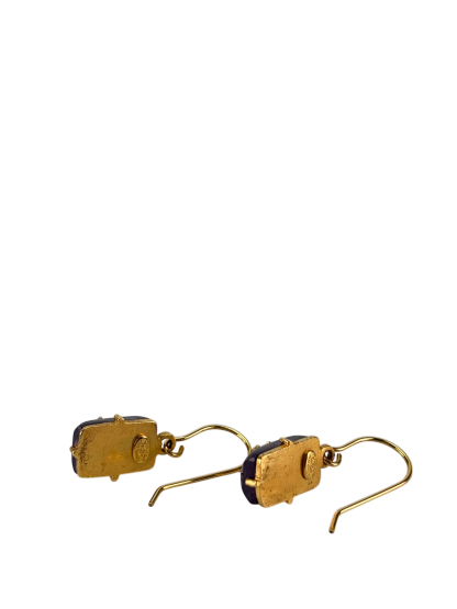 CHANEL - 99 P Purple Coco Mark Gold Tone Hook Earrings