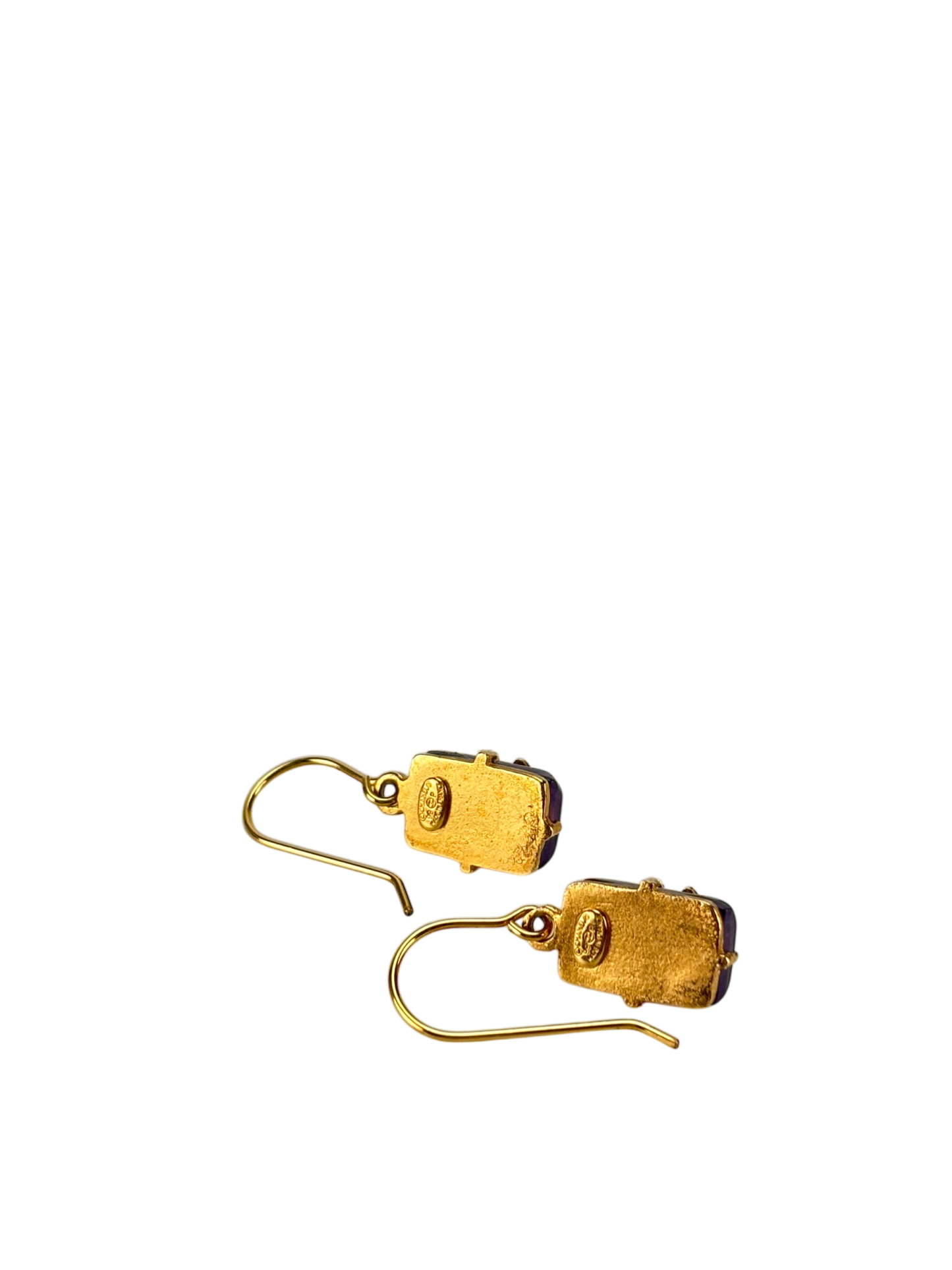 CHANEL - 99 P Purple Coco Mark Gold Tone Hook Earrings