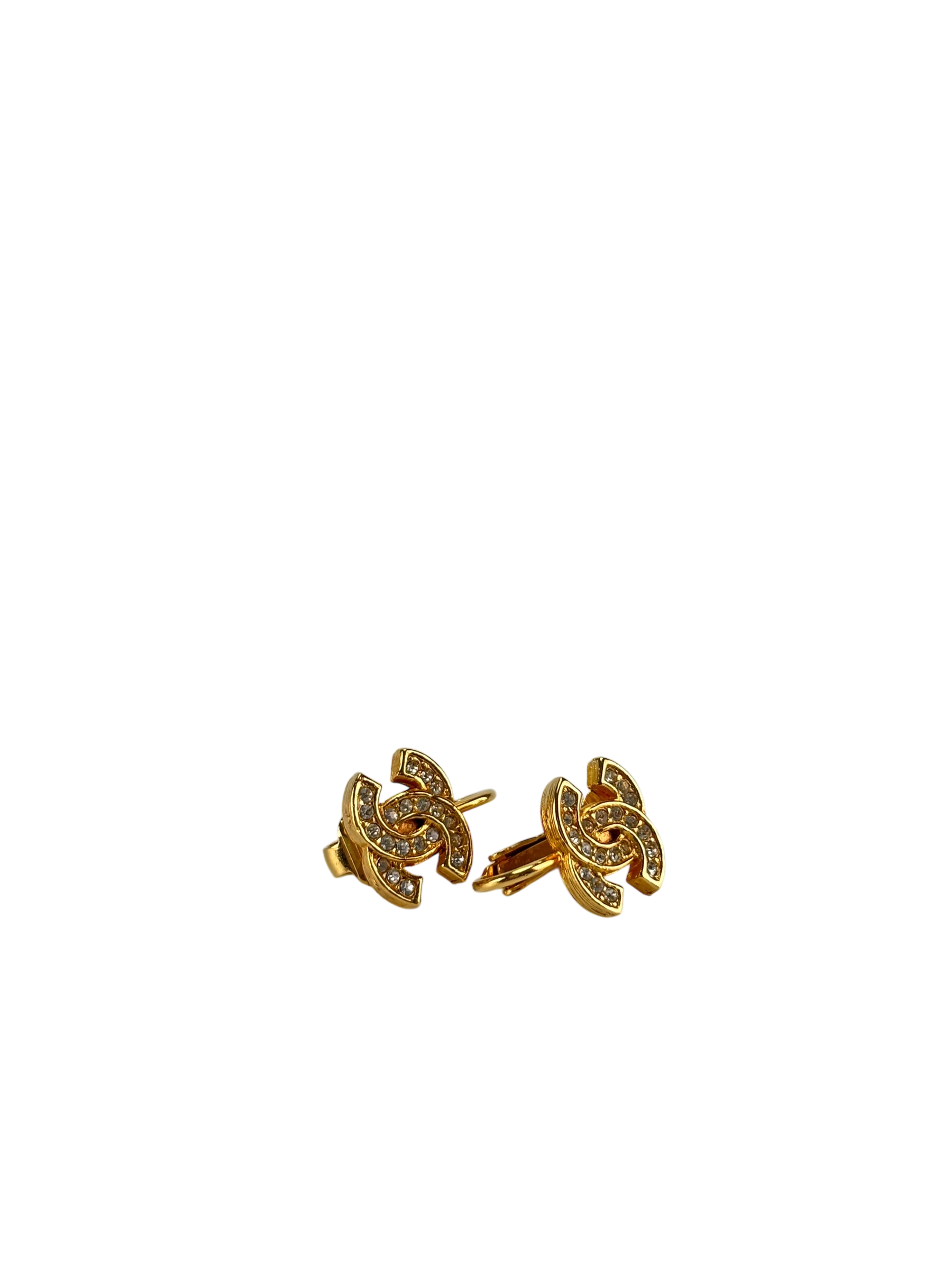 CHANEL - Gold CC Rhinestone Earrings