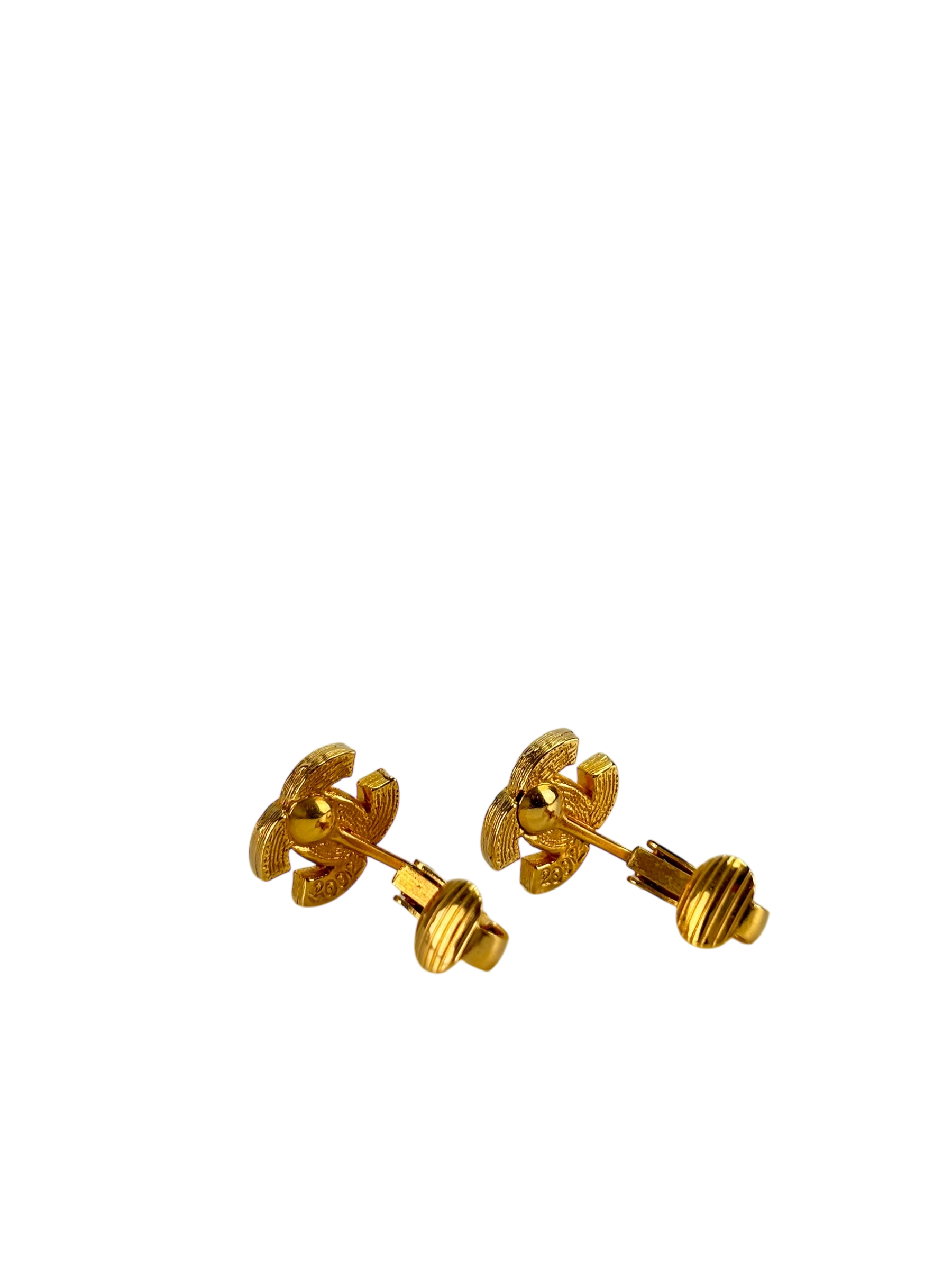 CHANEL - Gold CC Rhinestone Earrings