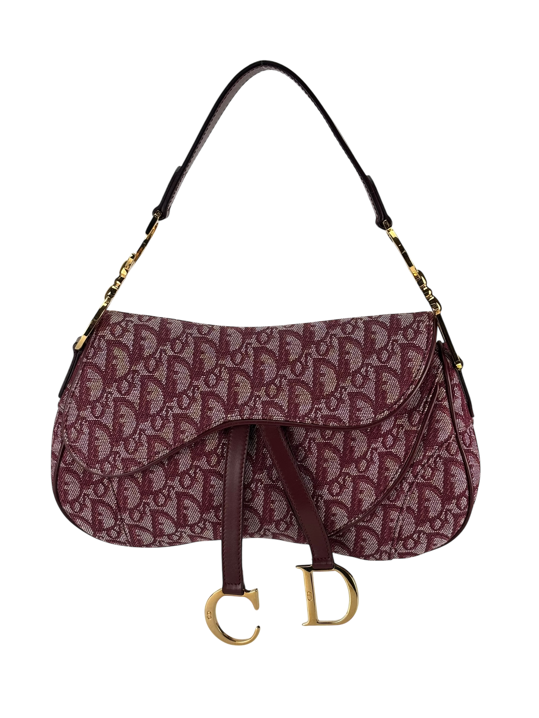 CHRISTIAN DIOR - Gold Red Saddle Handbag