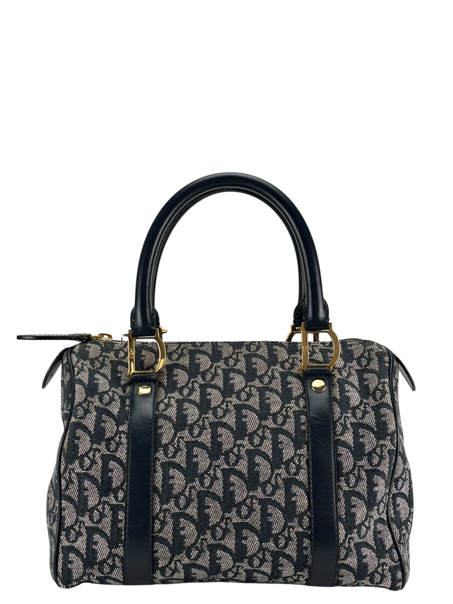 CHRISTIAN DIOR - Navy Canvas Leather Trotter Handbag Gold Hardware