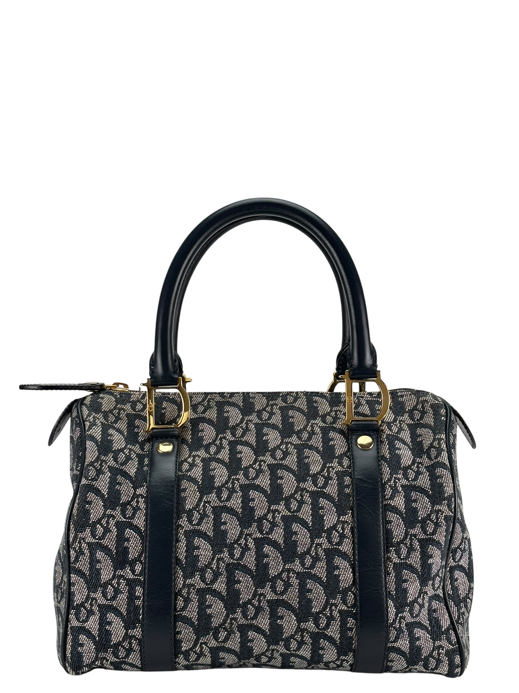 CHRISTIAN DIOR - Navy Canvas Leather Trotter Handbag Gold Hardware