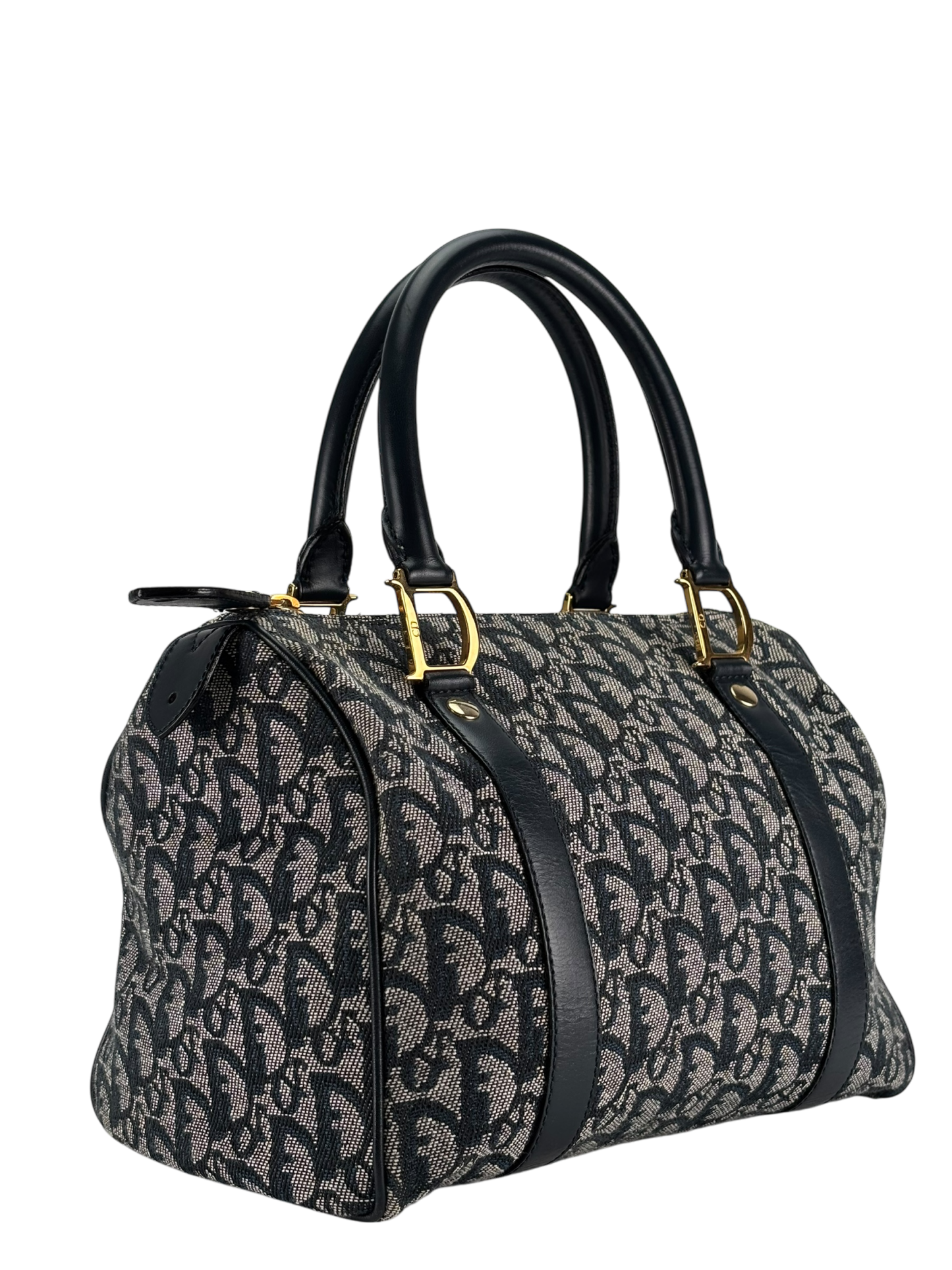 CHRISTIAN DIOR - Navy Canvas Leather Trotter Handbag Gold Hardware