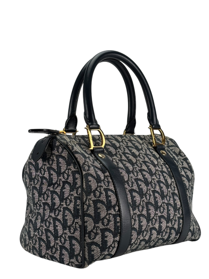 CHRISTIAN DIOR - Navy Canvas Leather Trotter Handbag Gold Hardware