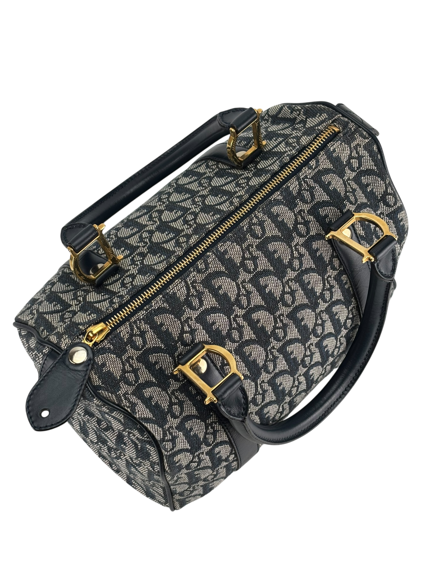 CHRISTIAN DIOR - Navy Canvas Leather Trotter Handbag Gold Hardware
