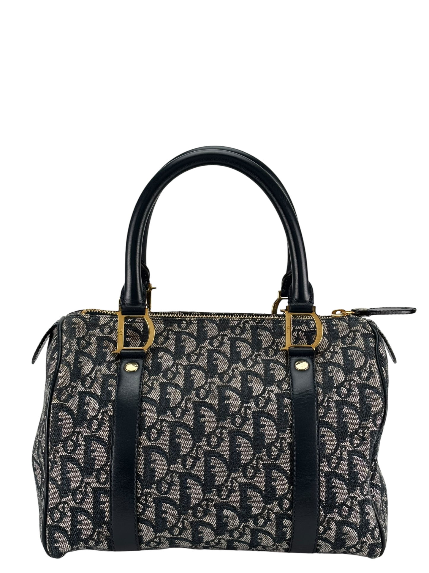 CHRISTIAN DIOR - Navy Canvas Leather Trotter Handbag Gold Hardware