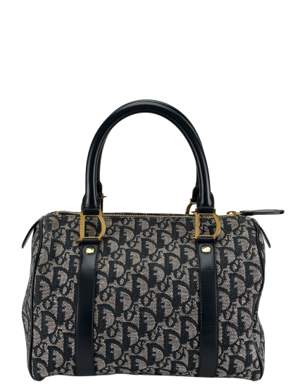 CHRISTIAN DIOR - Navy Canvas Leather Trotter Handbag Gold Hardware