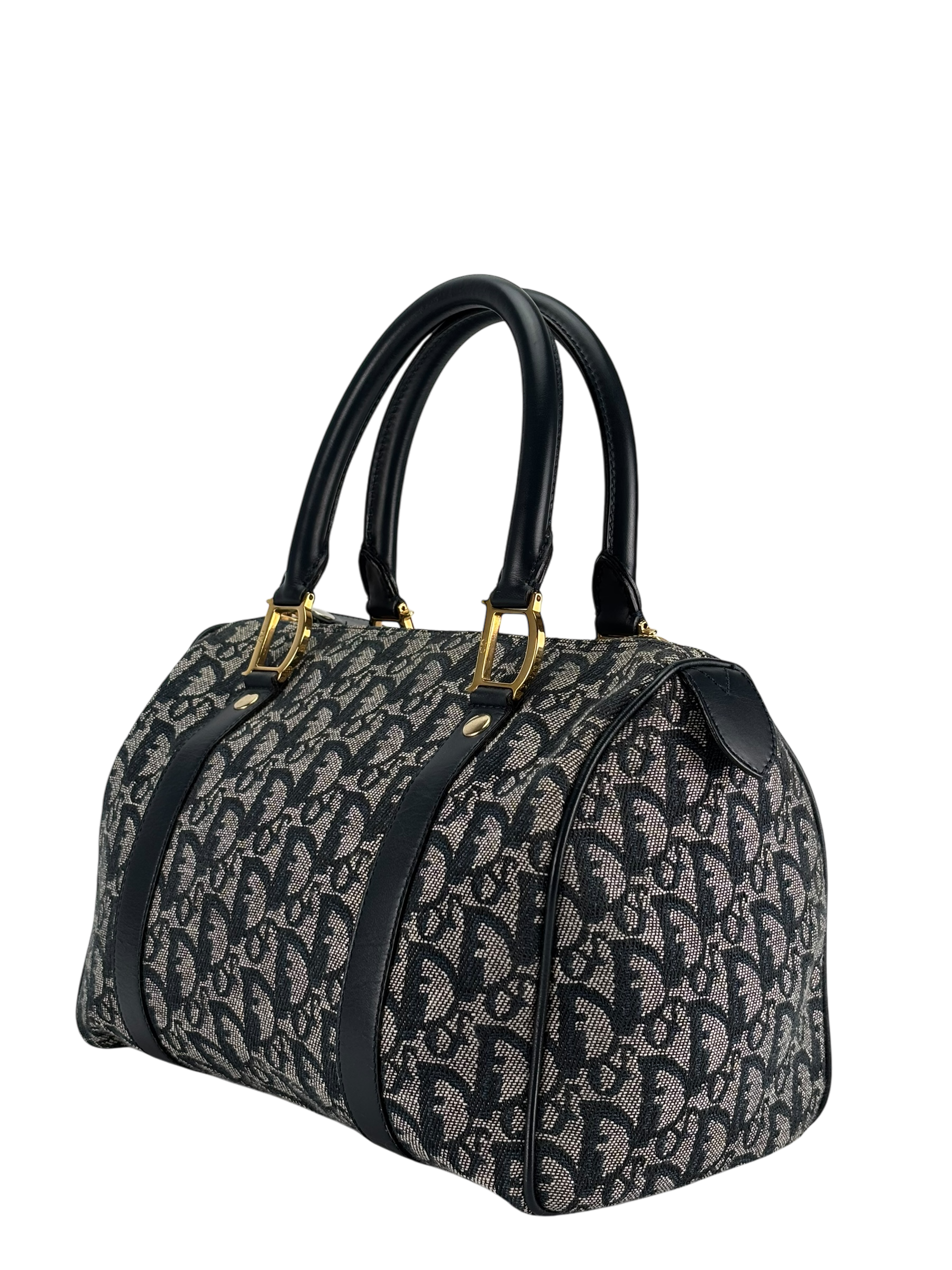 CHRISTIAN DIOR - Navy Canvas Leather Trotter Handbag Gold Hardware