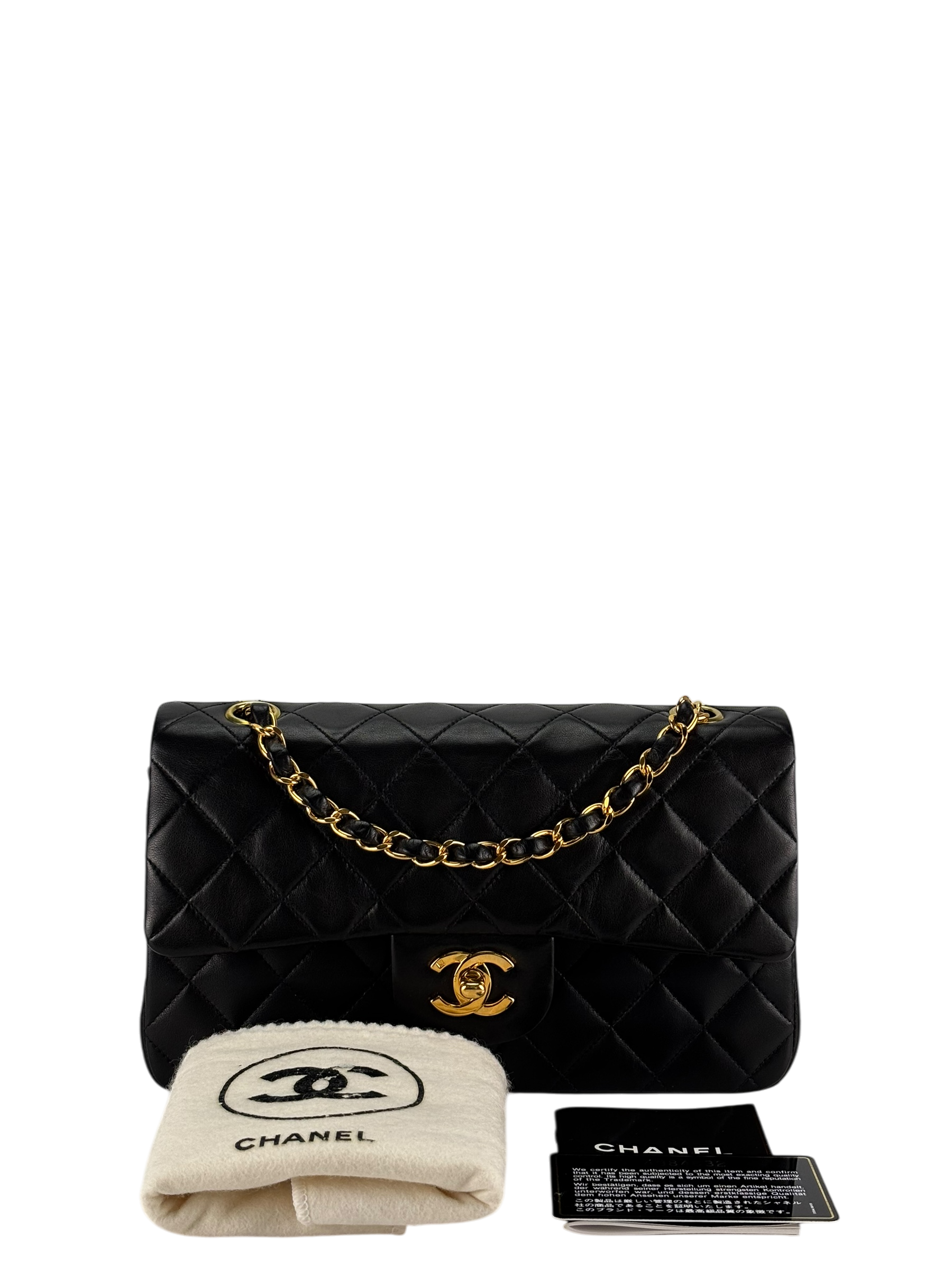 CHANEL - Small Classic Double Flap Bag Black Lambskin Gold Hardware (CF23)
