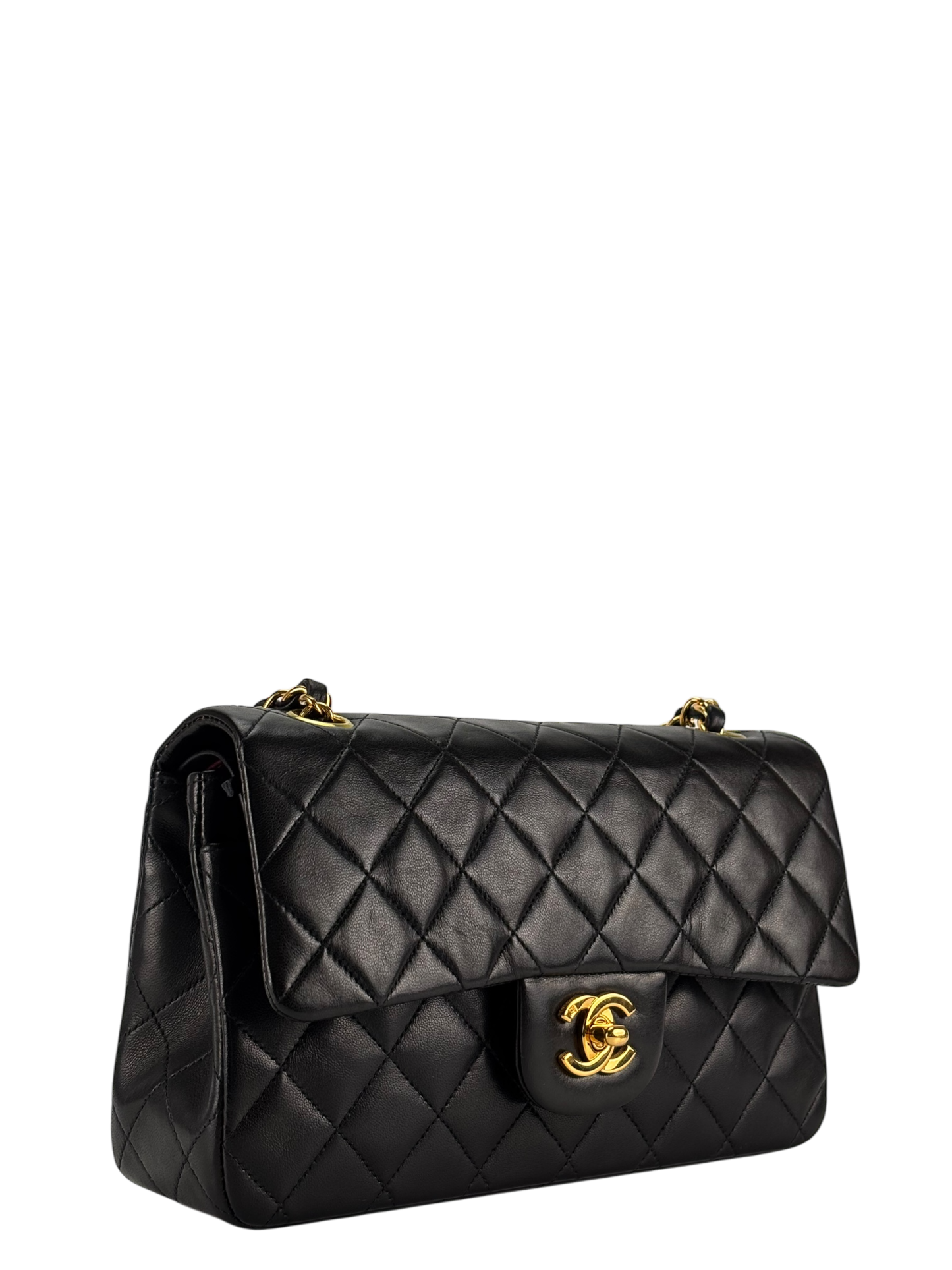 CHANEL - Small Classic Double Flap Bag Black Lambskin Gold Hardware (CF23)