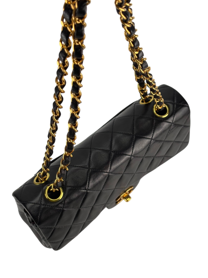 CHANEL - Small Classic Double Flap Bag Black Lambskin Gold Hardware (CF23)