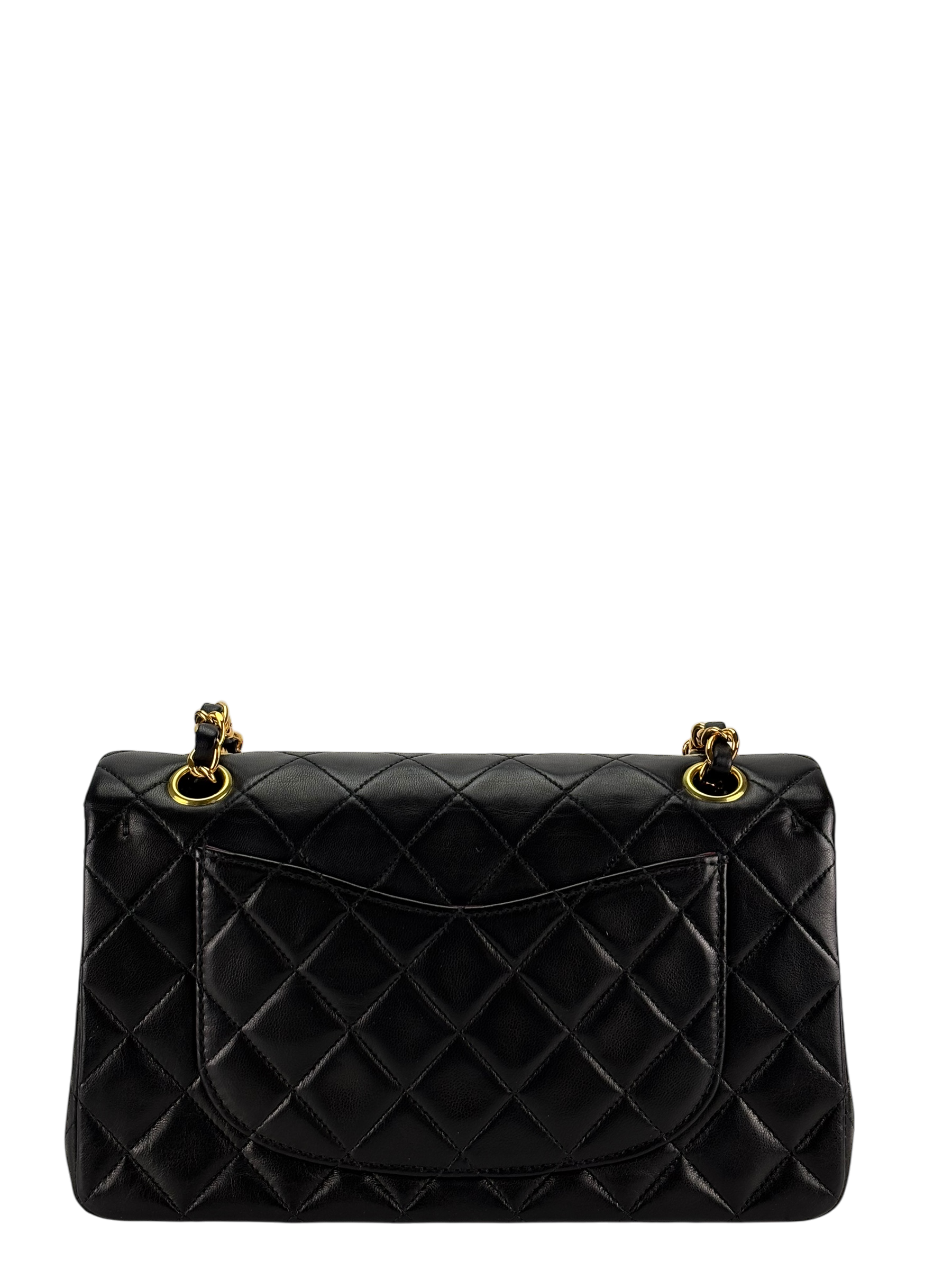 CHANEL - Small Classic Double Flap Bag Black Lambskin Gold Hardware (CF23)