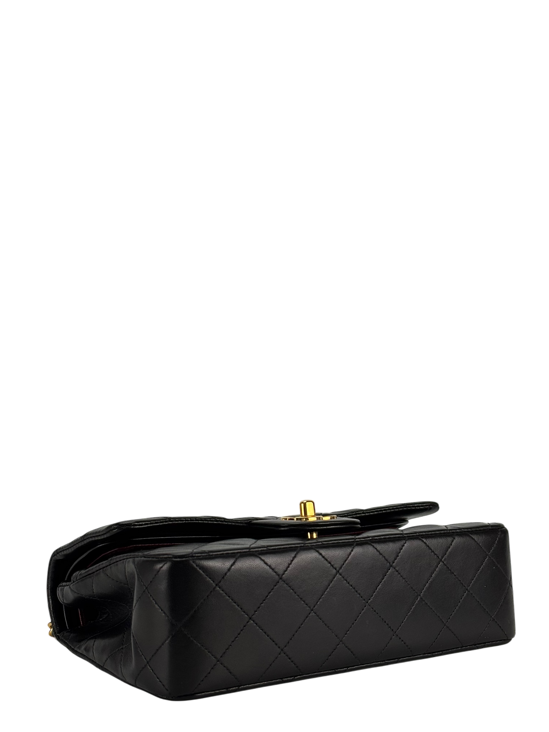CHANEL - Small Classic Double Flap Bag Black Lambskin Gold Hardware (CF23)
