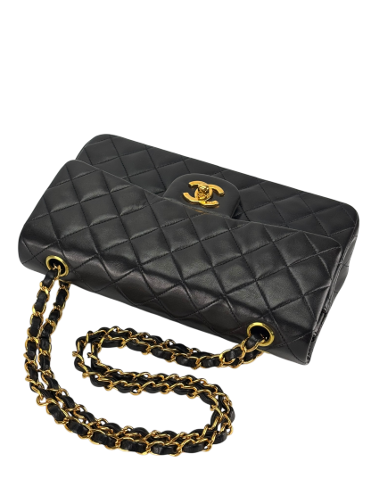 CHANEL - Small Classic Double Flap Bag Black Lambskin Gold Hardware (CF23)