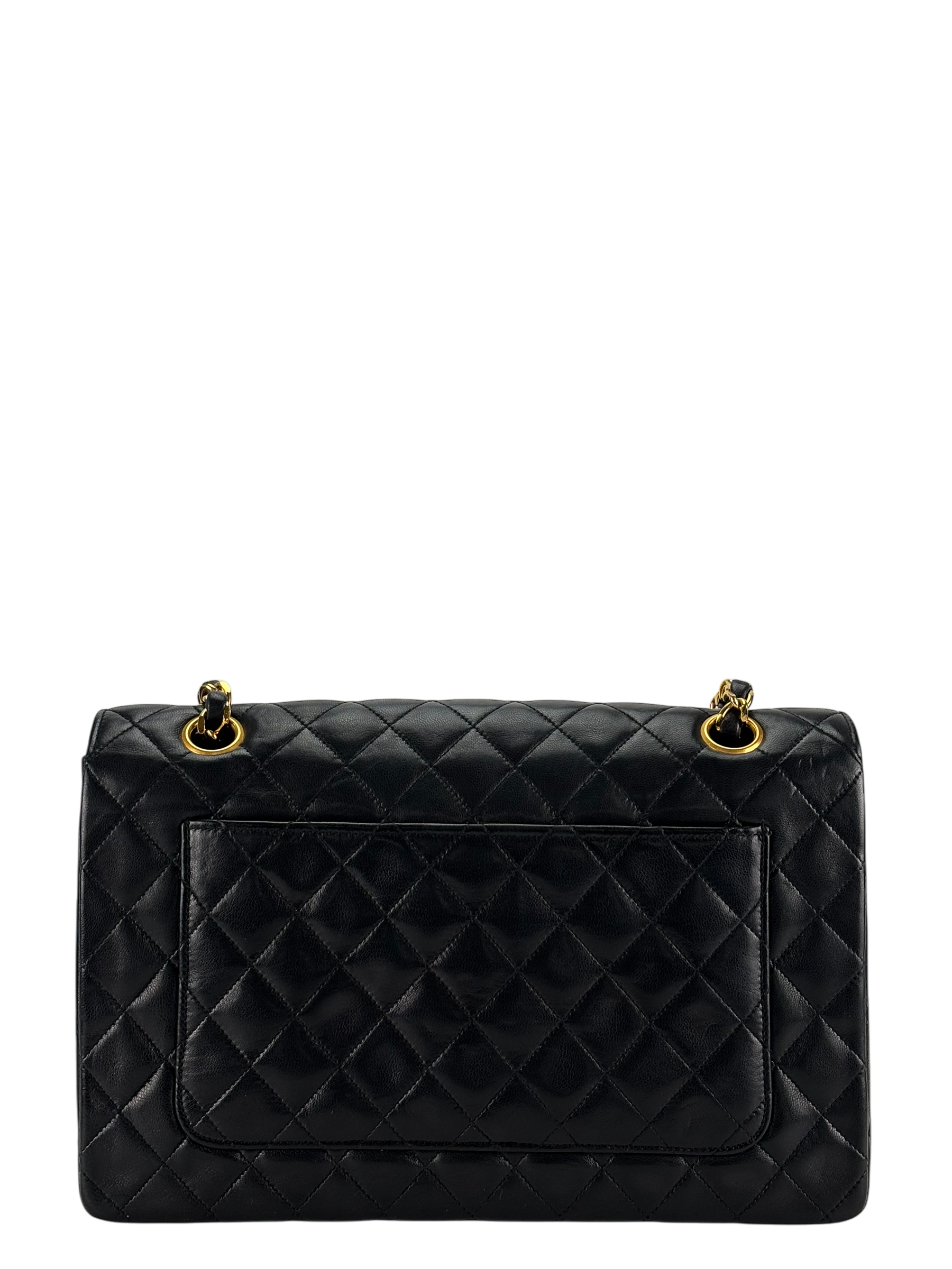 CHANEL - Medium Black Quilted Lambskin Circle Turn Lock Half Flap Chain Shoulder Bag