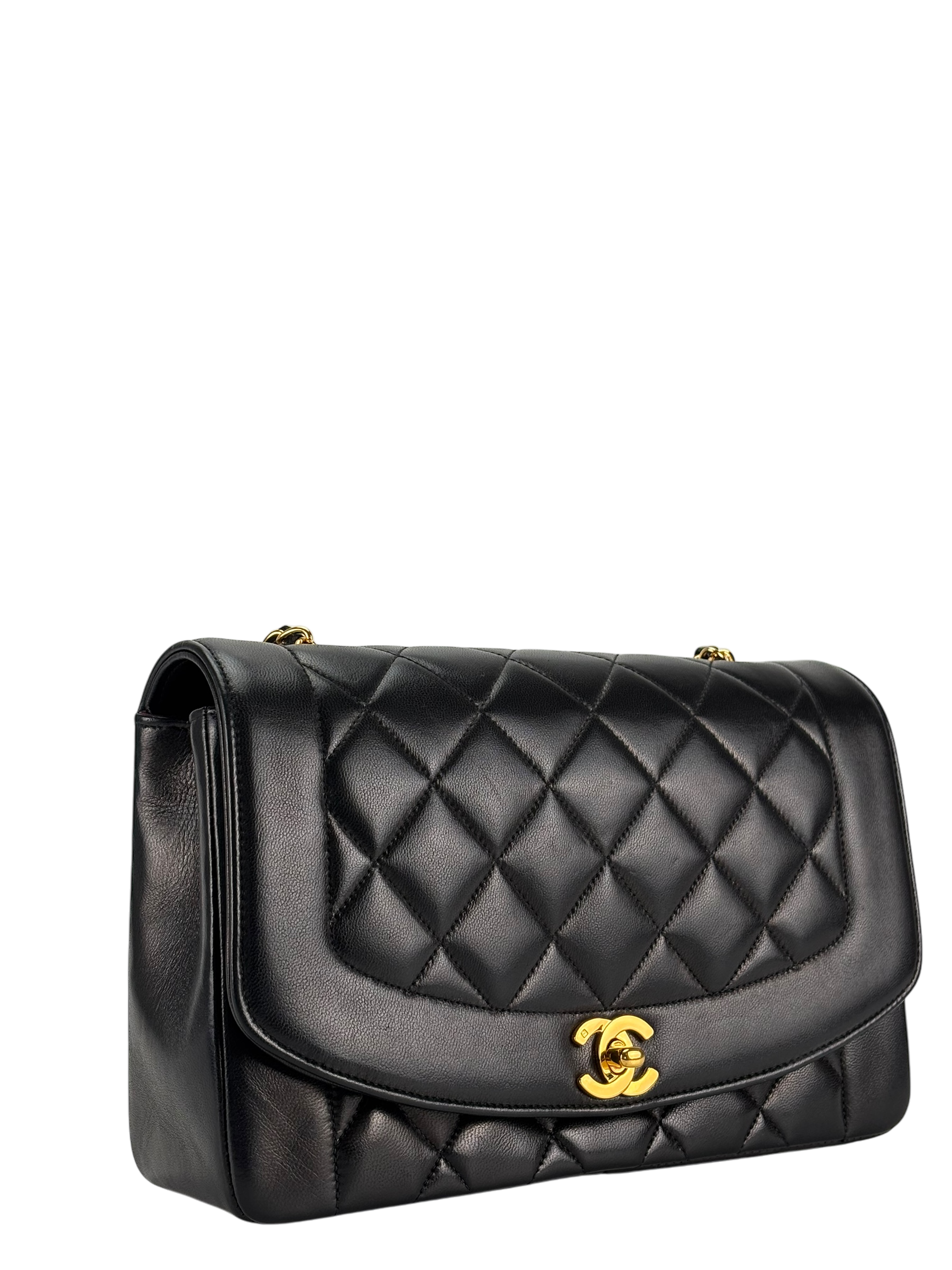 CHANEL - Black Lambskin Medium Diana Shoulder Bag