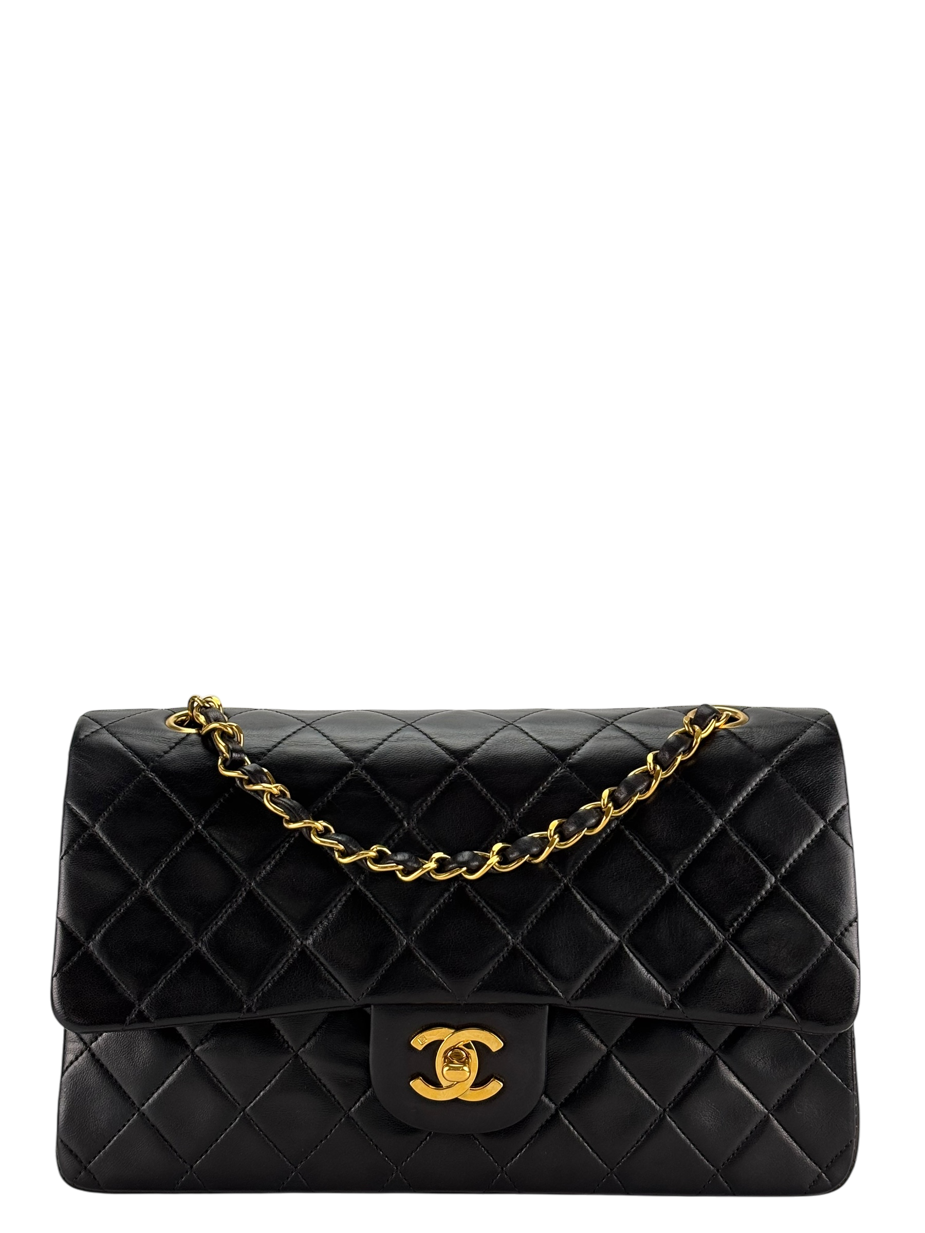 CHANEL - Medium Classic Double Flap Bag Black Lambskin Gold Hardware (CF25)