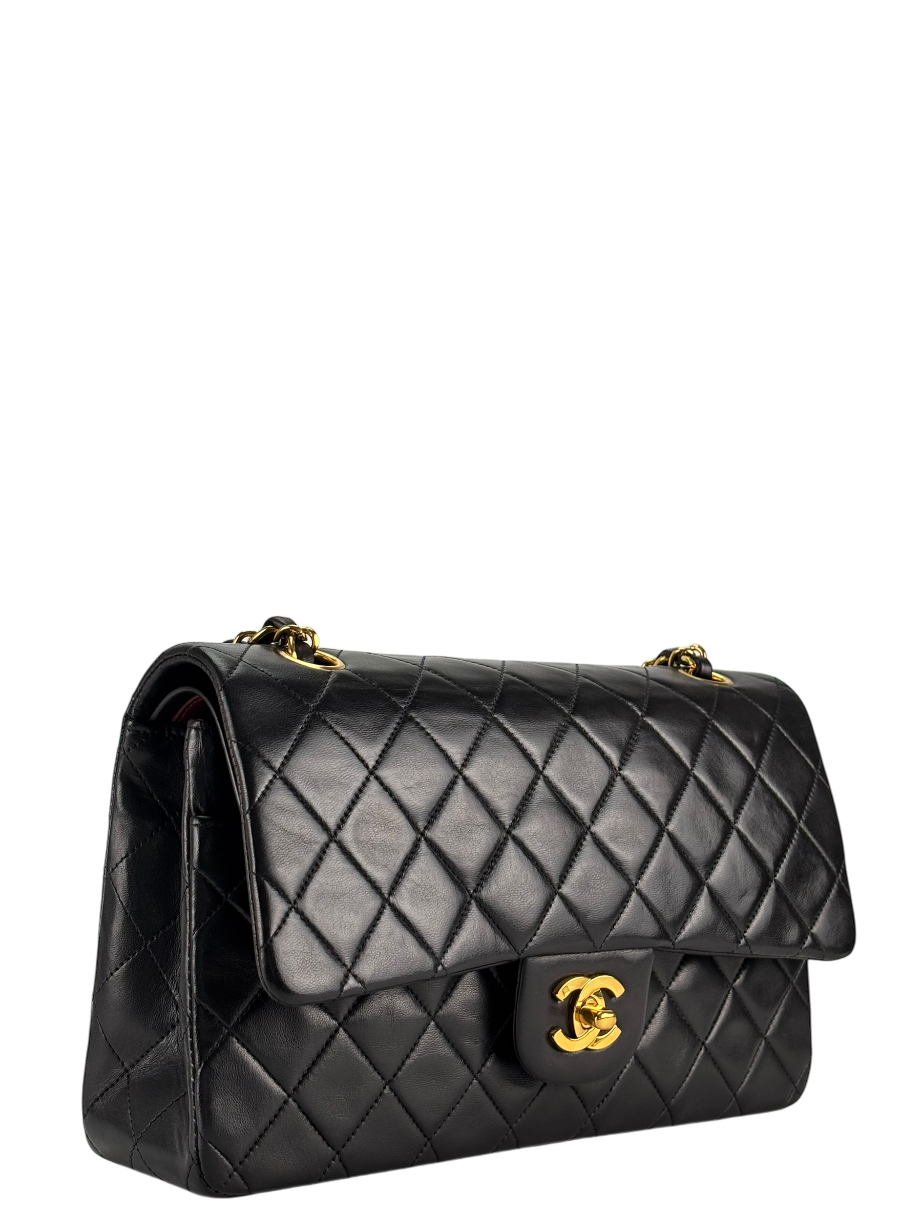 CHANEL - Medium Classic Double Flap Bag Black Lambskin Gold Hardware (CF25)