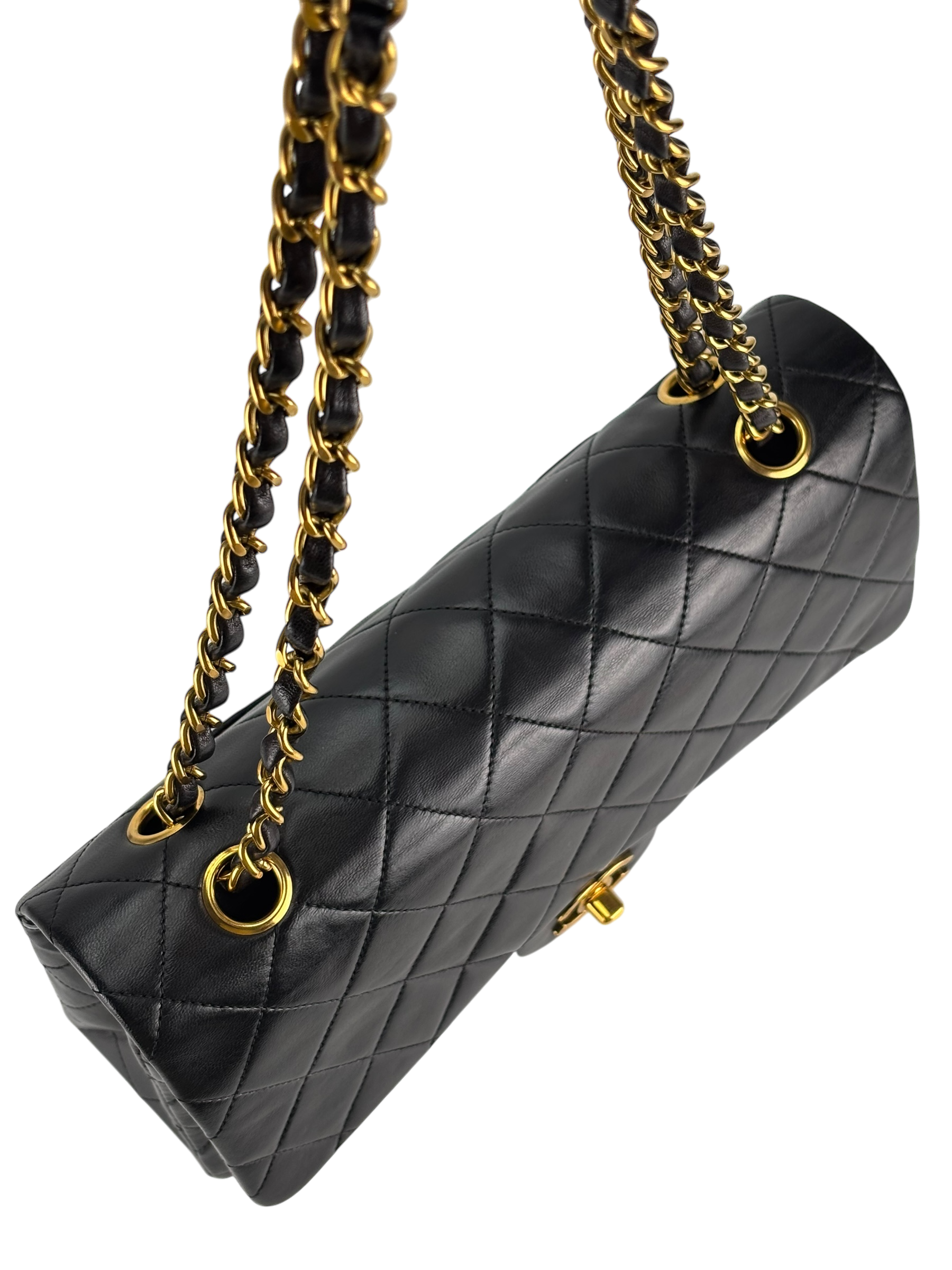 CHANEL - Medium Classic Double Flap Bag Black Lambskin Gold Hardware (CF25)